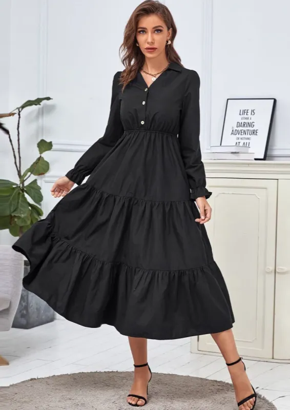 Collared Long Sleeve Tiered Dress sold by Anna-Kaci