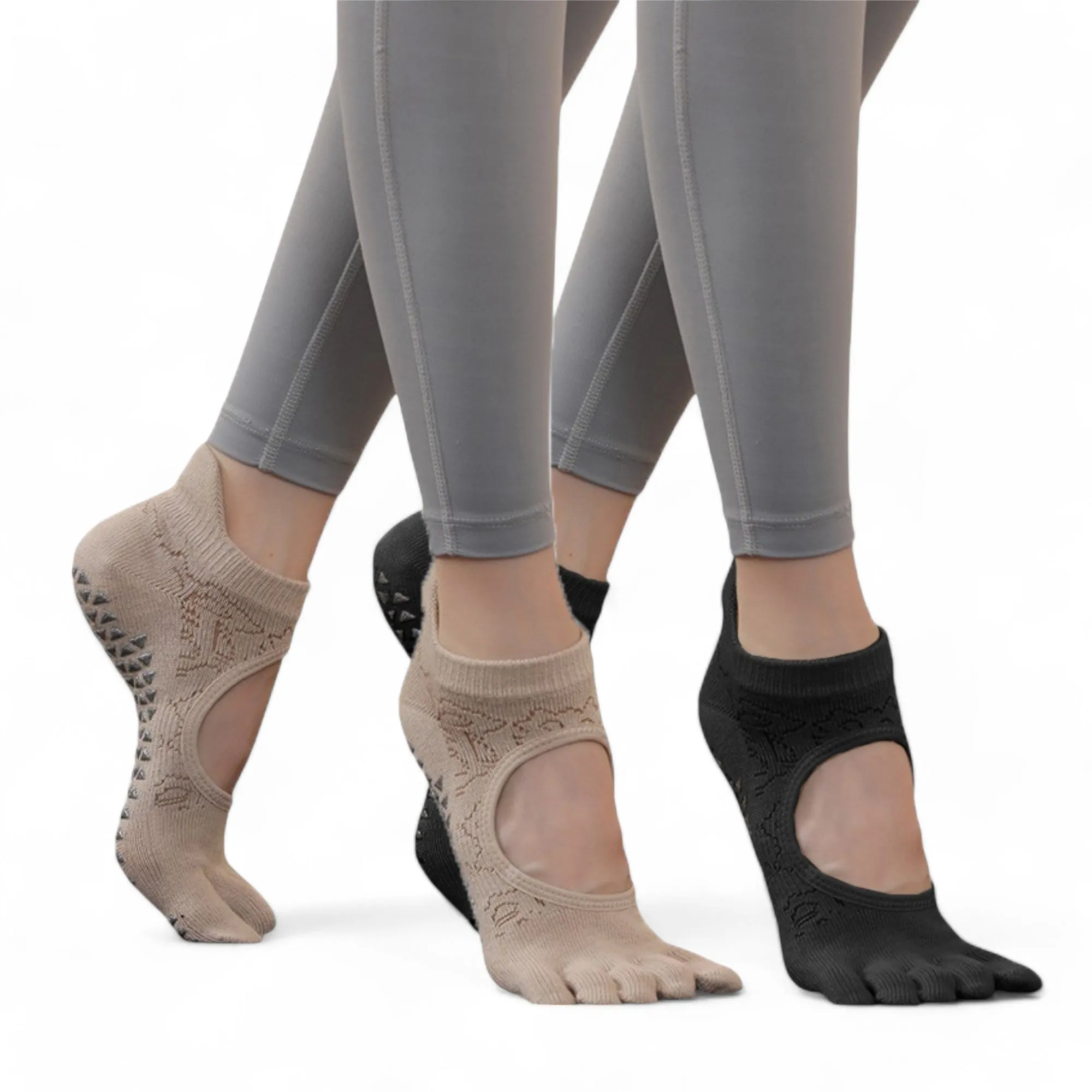 Women's 2-Pack Non-Slip Five-Toe Yoga Socks with Open Top Design for Stability and Comfort sold by Anna-Kaci