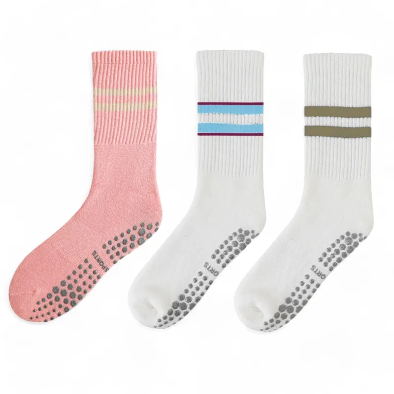 Women's 3-Pack Non-Slip Athletic Crew Socks with Striped Detail and Cushioned Support sold by Anna-Kaci