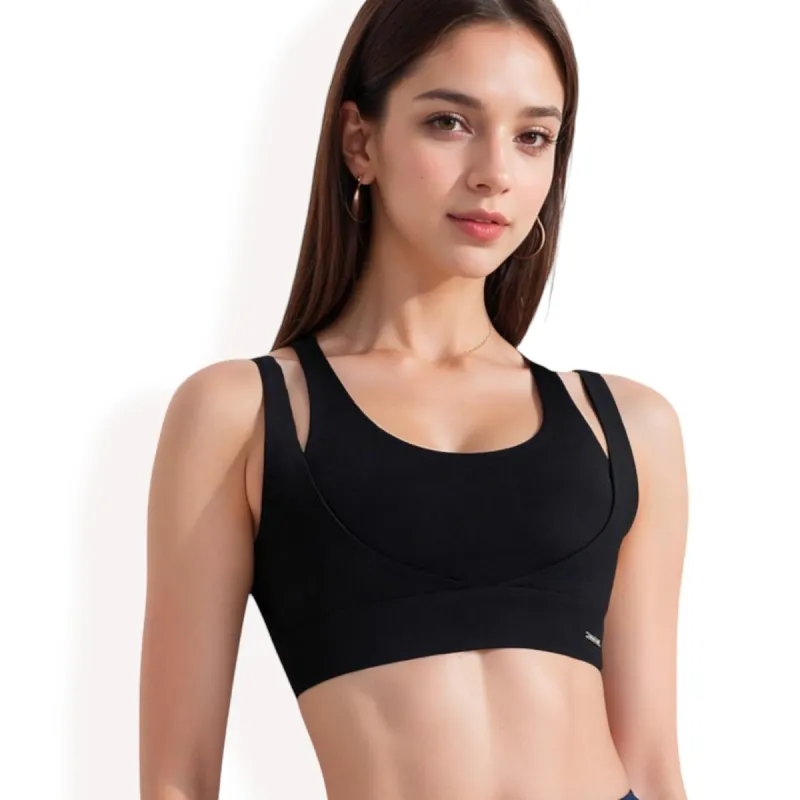 Anna-Kaci Women's Double Strap Scoop Neck Sports Bra with Wide Underband made by Anna-Kaci