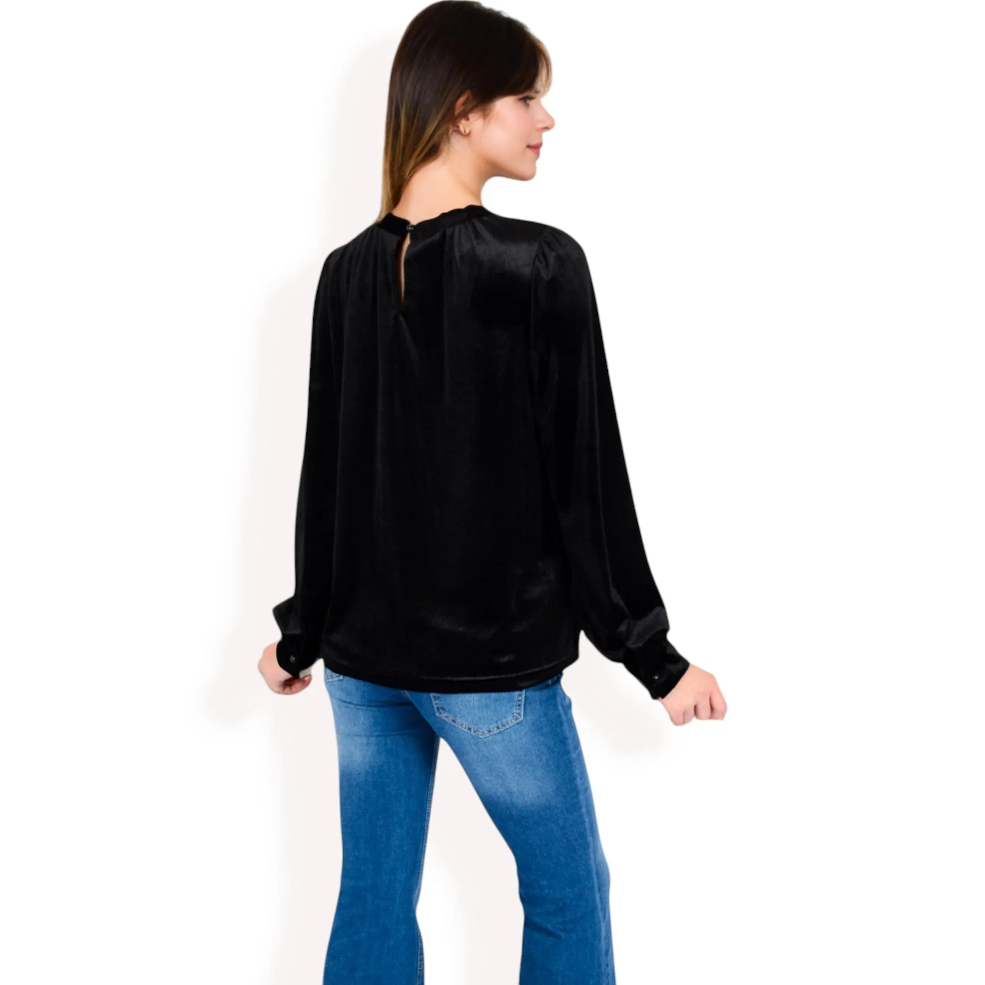 Anna-Kaci Women's Velvet Long Sleeve Top with Puff Shoulders sold by Anna-Kaci product image thumbnail 5