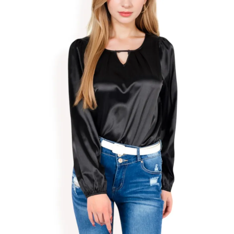 Anna-Kaci Women's Satin Blouse with Keyhole Neckline and Long Sleeves sold by Anna-Kaci