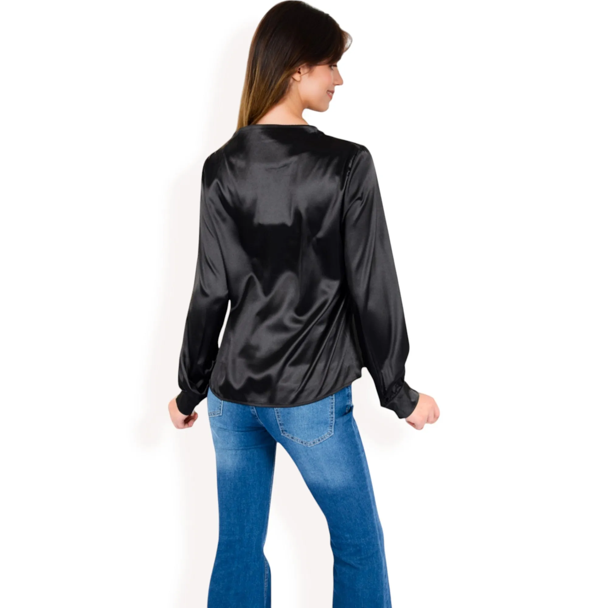 Anna-Kaci Women's Satin V-Neck Blouse with Long Sleeves sold by Anna-Kaci product image thumbnail 5