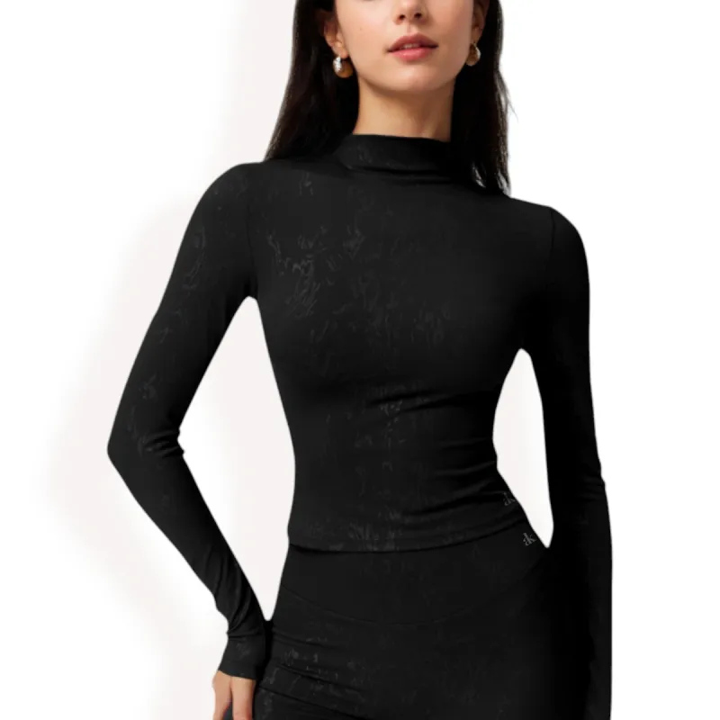 Anna-Kaci Women's High Neck Long Sleeve Active Top with Subtle Pattern sold by Anna-Kaci