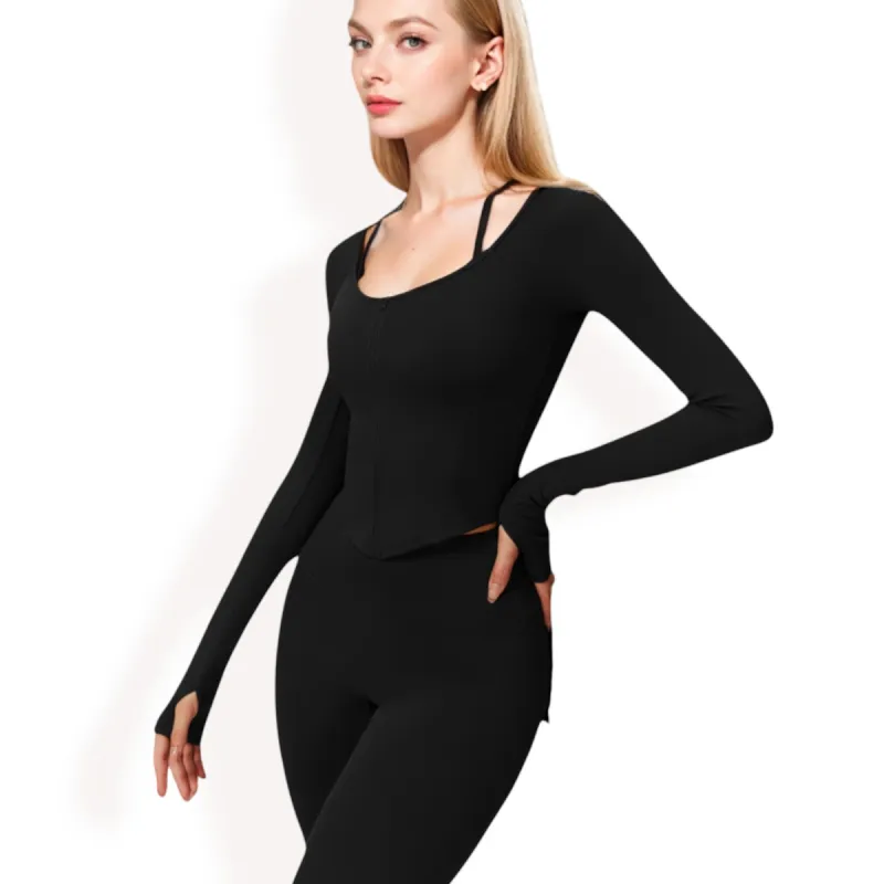 Anna-Kaci Women's Long Sleeve Zip-Up Top with Thumbholes sold by Anna-Kaci