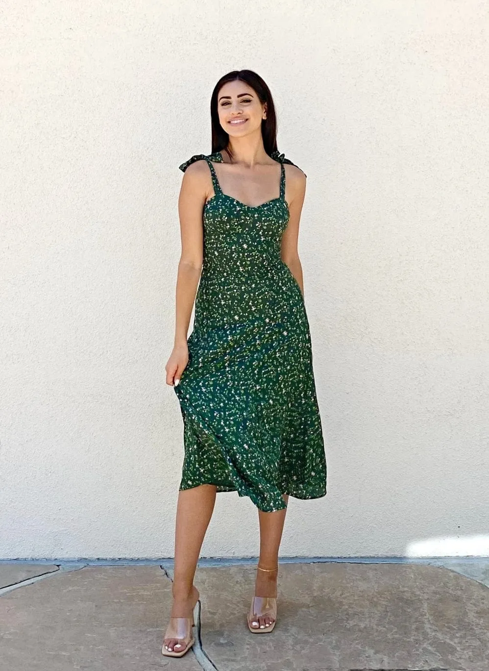 Tie Shoulder Floral Midi Dress sold by Anna-Kaci