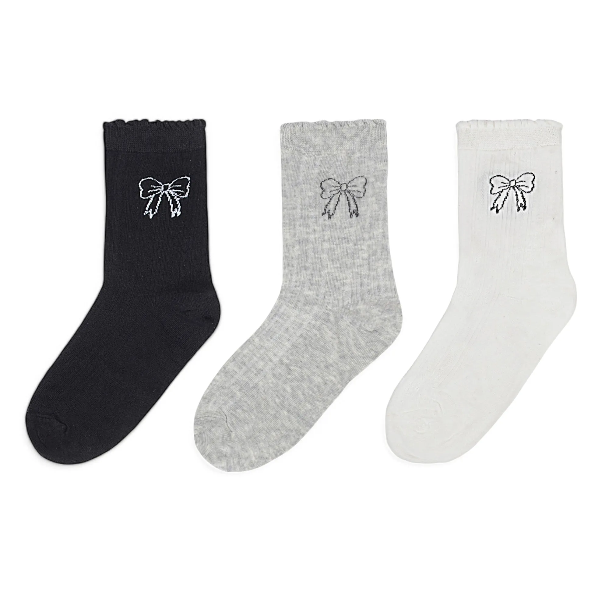 Women's 3-Pack Bow Embroidery Crew Socks with Scalloped Trim and Soft Knit Fabric sold by Anna-Kaci