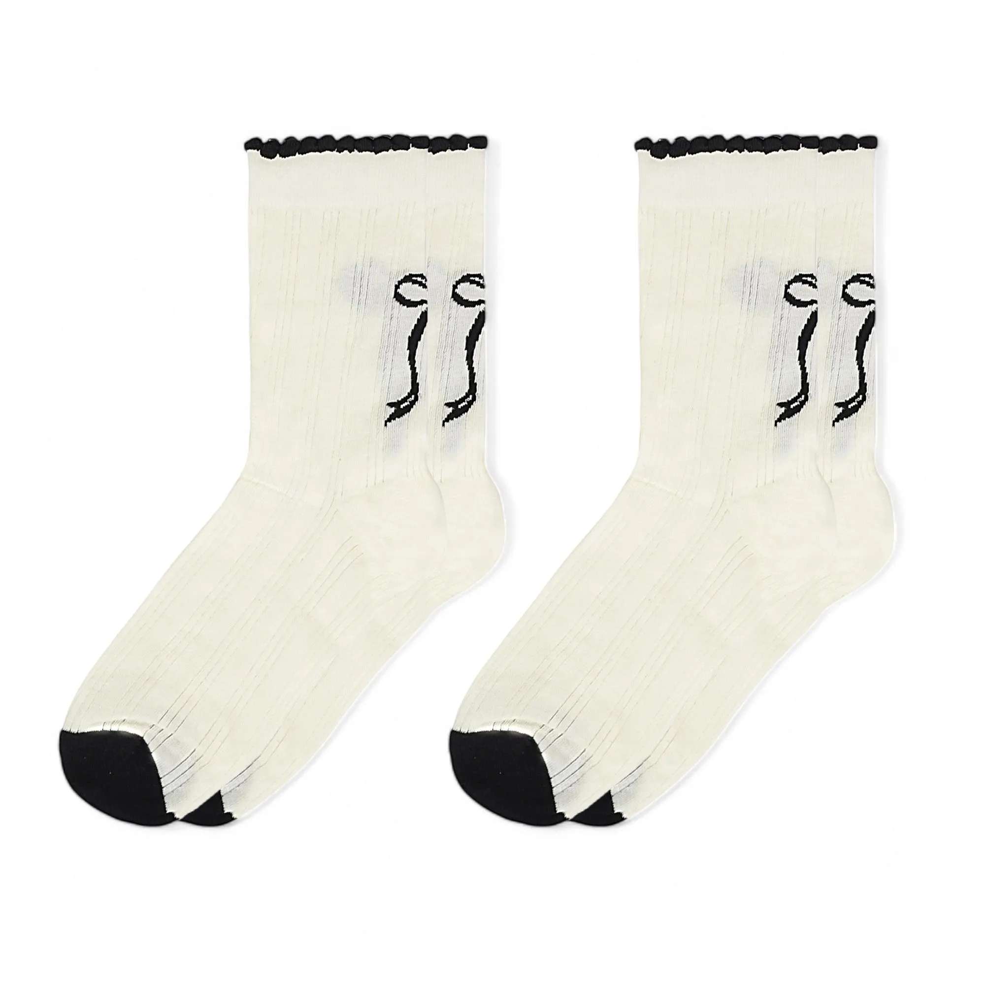 Women's 2-Pack Bow Pattern Crew Socks with Scalloped Trim and Contrast Details sold by Anna-Kaci