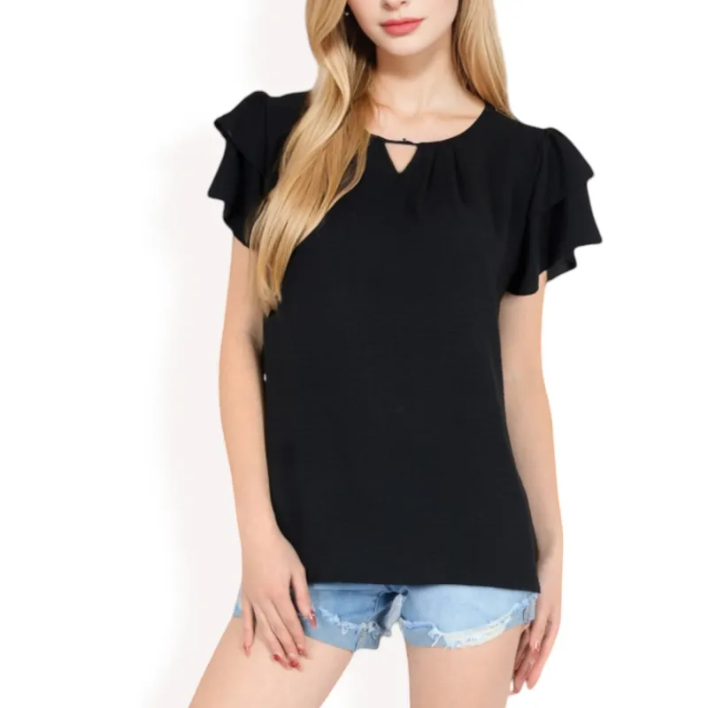 Anna-Kaci Women's Flutter Sleeve Top with Keyhole Neckline and Lightweight Textured Fabric sold by Anna-Kaci