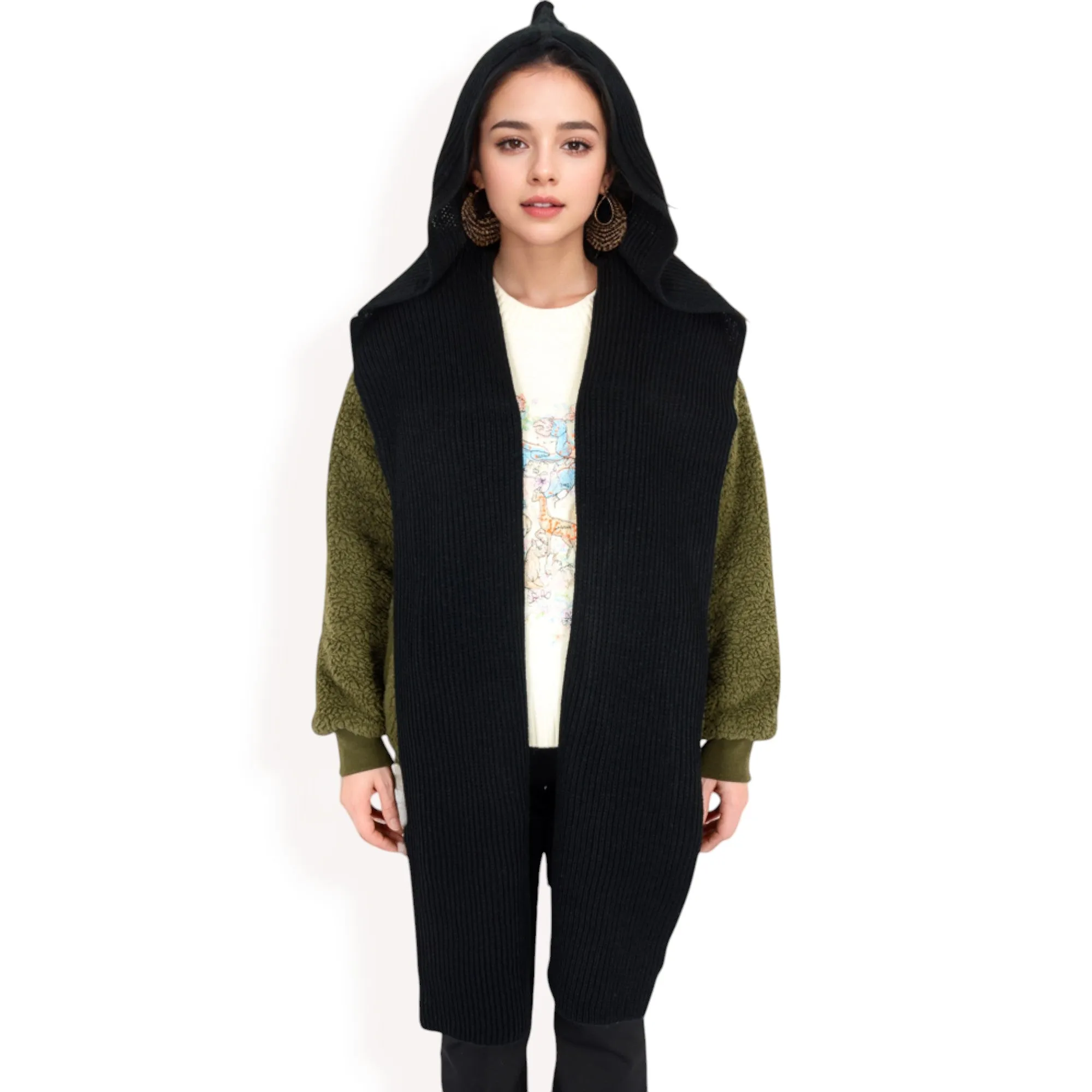 Anna-Kaci Women's Knitted Hooded Scarf with Versatile Design and Warm Ribbed Texture for Stylish Comfort and Winter Protection sold by Anna-Kaci product image thumbnail 2