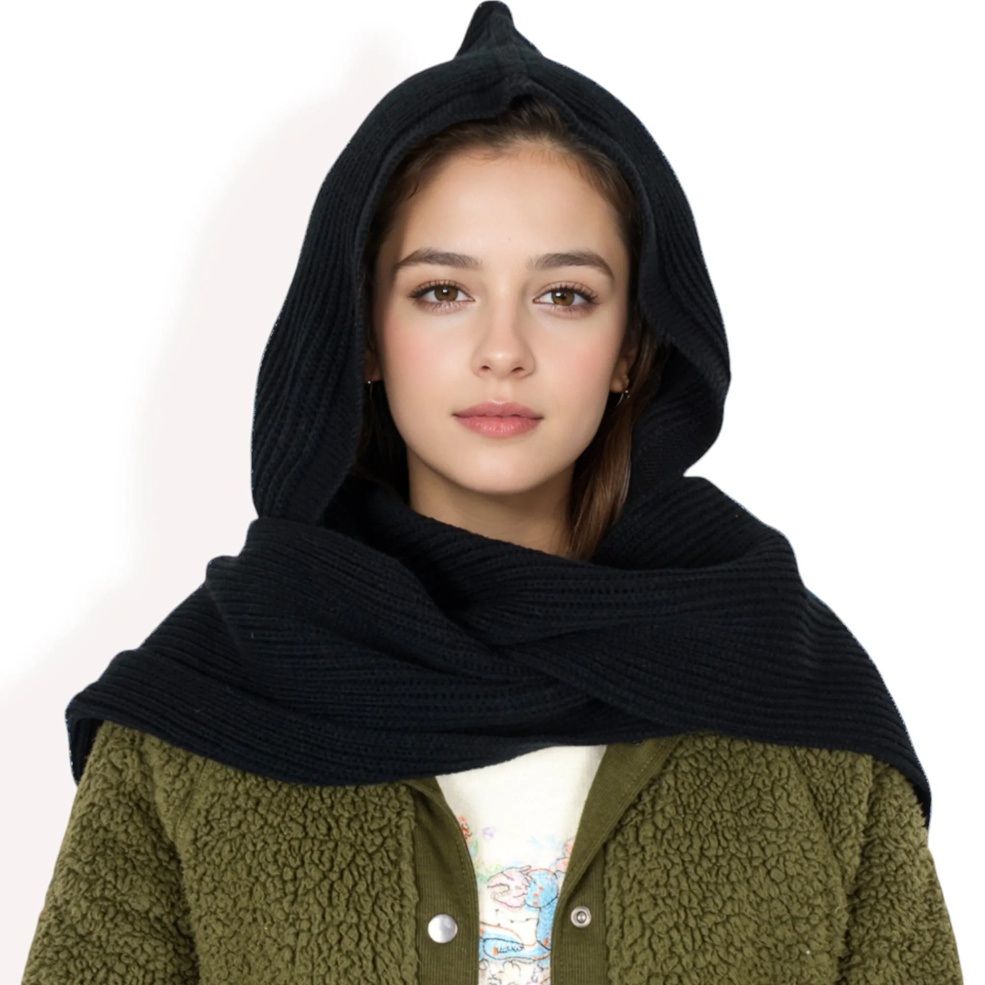 Anna-Kaci Women's Knitted Hooded Scarf with Versatile Design and Warm Ribbed Texture for Stylish Comfort and Winter Protection sold by Anna-Kaci