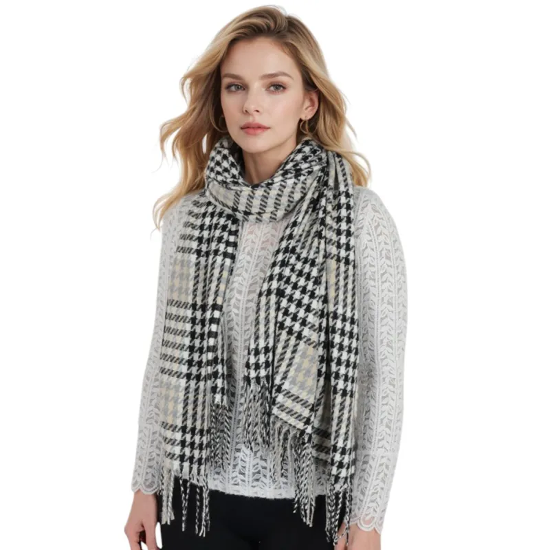 Anna-Kaci Women's Houndstooth Plaid Winter Scarf Soft Fringe Oversized Wrap Shawls sold by Anna-Kaci