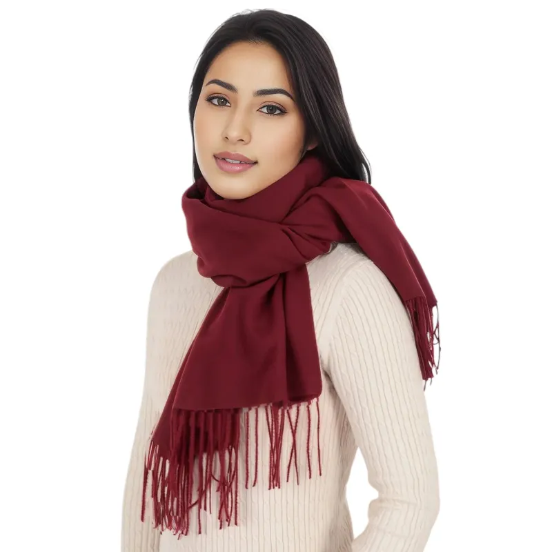 Anna-Kaci Women's Winter Cashmere Feel Scarf Solid Color Classic Fringe Shawls Wrap Scarves for Evening Dresses sold by Anna-Kaci