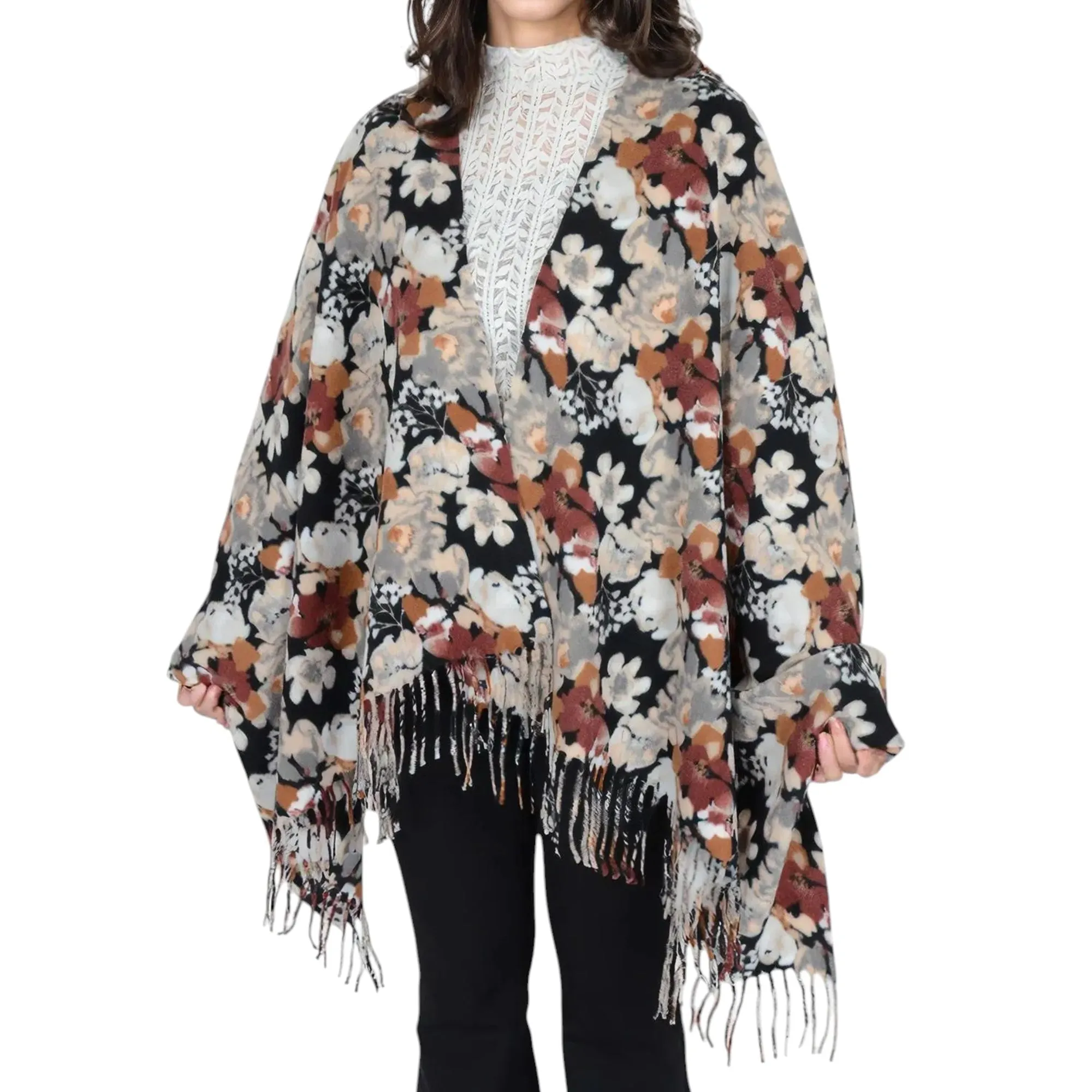 Anna-Kaci Women's Winter Cashmere Feel Scarf Floral Printed Classic Fringe Shawls Wrap Scarves sold by Anna-Kaci product image thumbnail 5