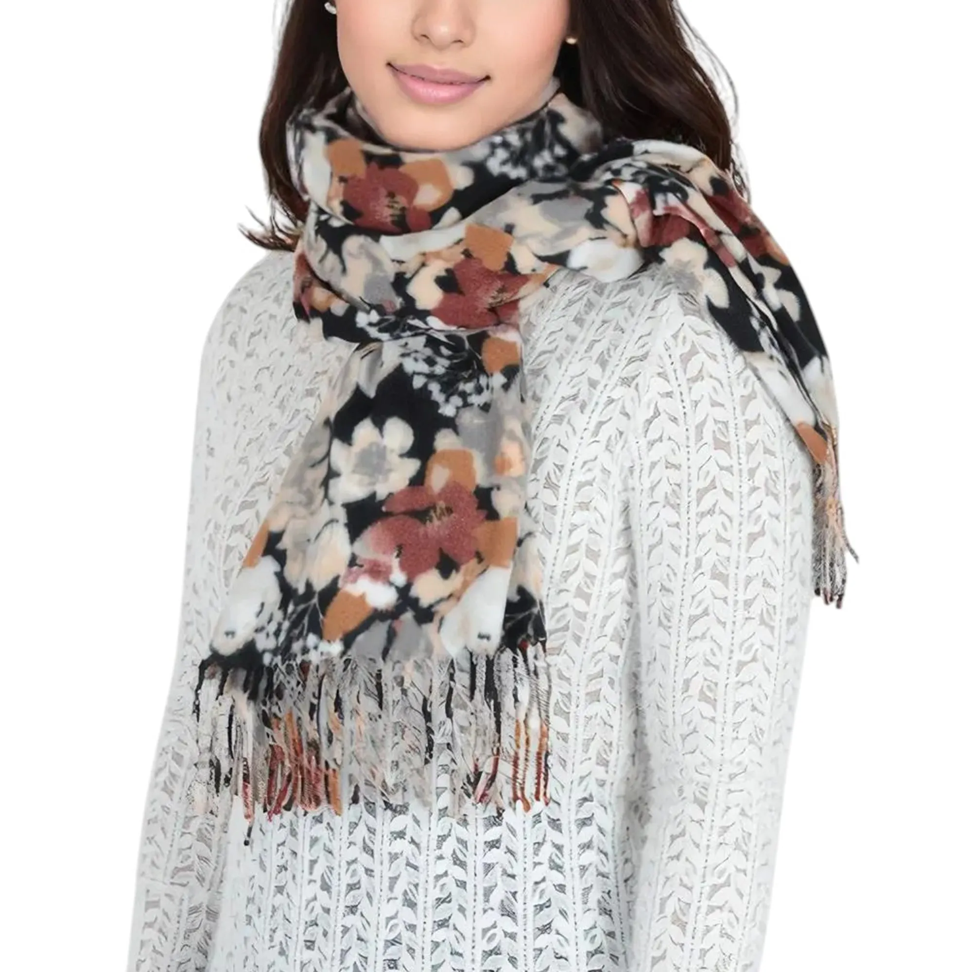 Anna-Kaci Women's Winter Cashmere Feel Scarf Floral Printed Classic Fringe Shawls Wrap Scarves sold by Anna-Kaci product image thumbnail 2