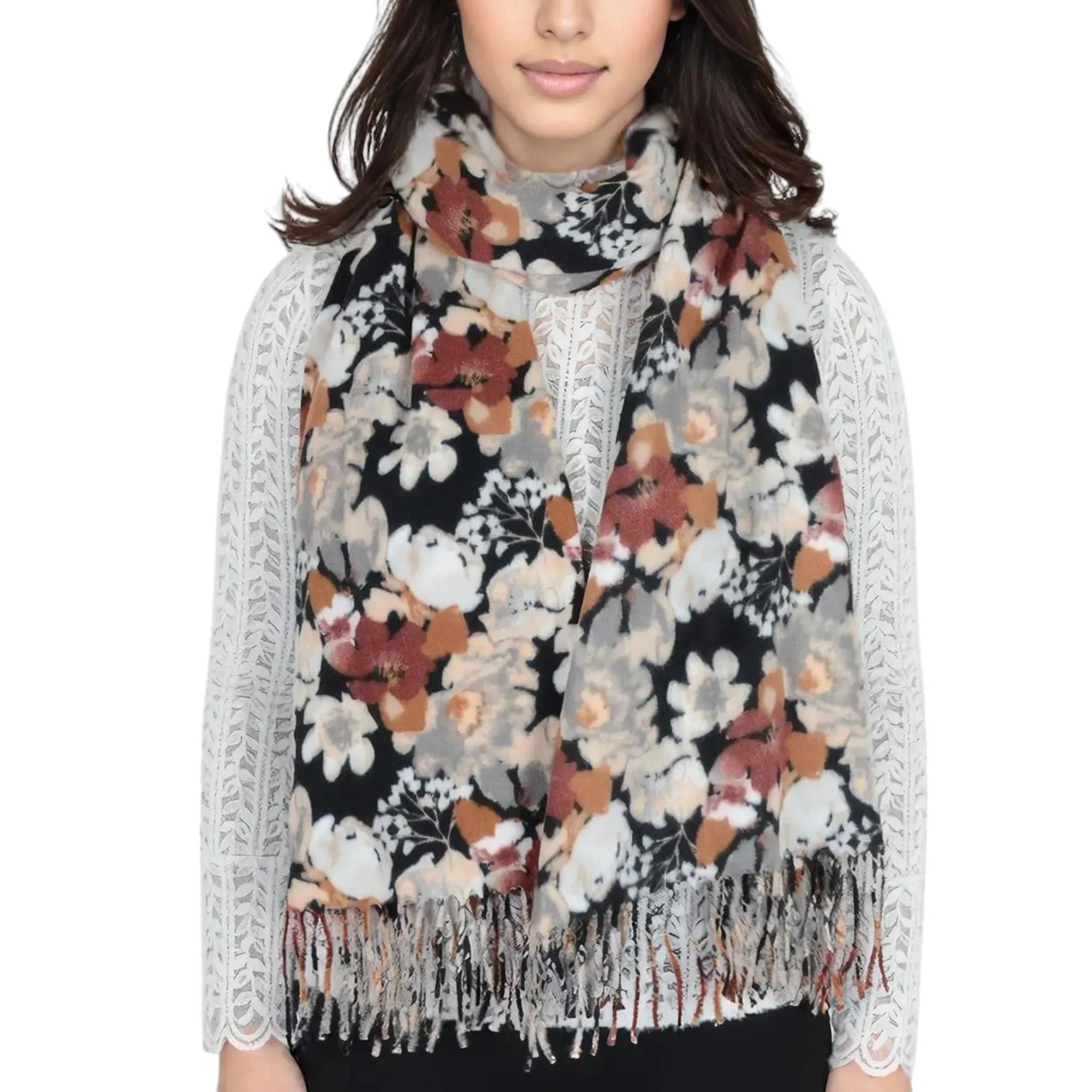 Anna-Kaci Women's Winter Cashmere Feel Scarf Floral Printed Classic Fringe Shawls Wrap Scarves sold by Anna-Kaci product image thumbnail 3