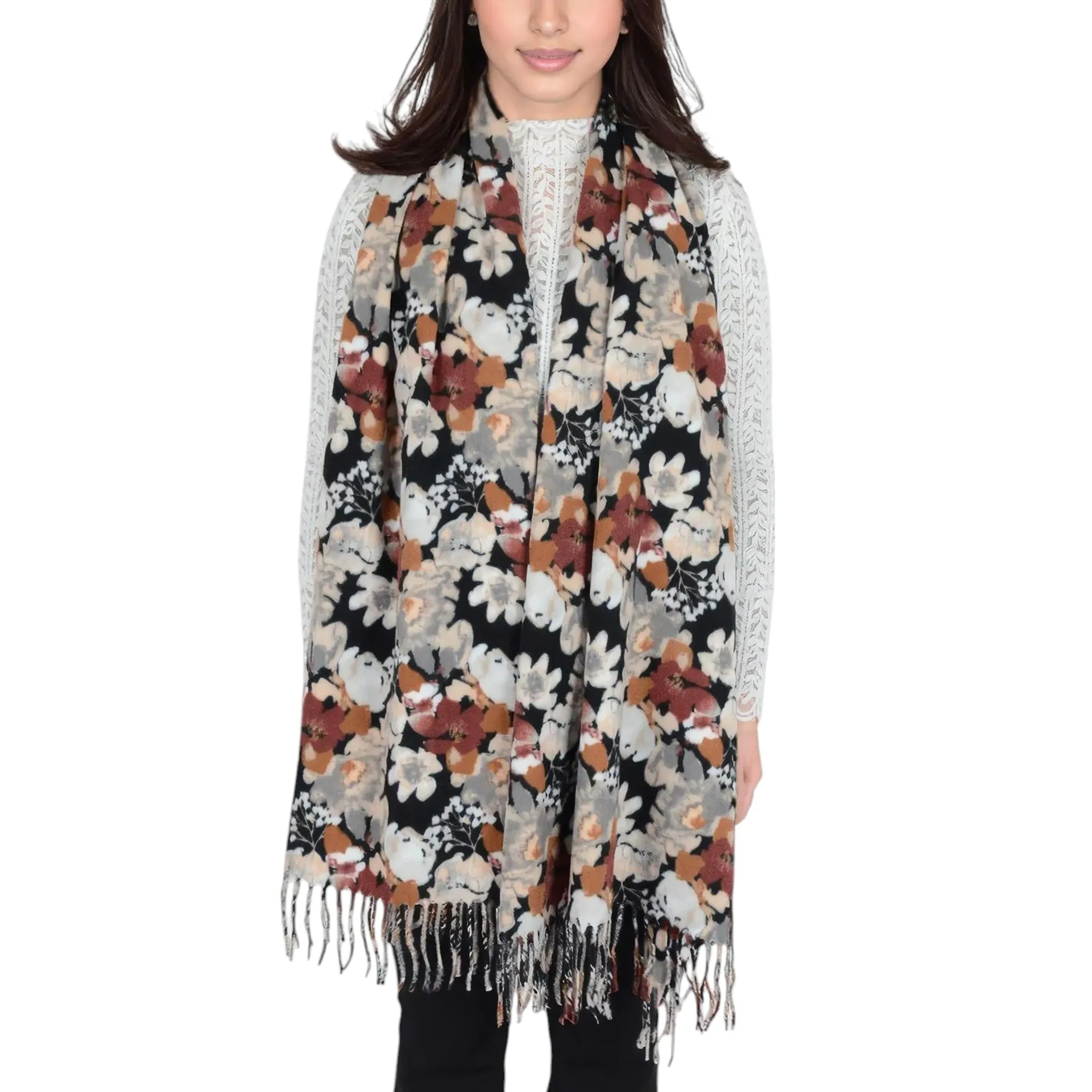 Anna-Kaci Women's Winter Cashmere Feel Scarf Floral Printed Classic Fringe Shawls Wrap Scarves sold by Anna-Kaci