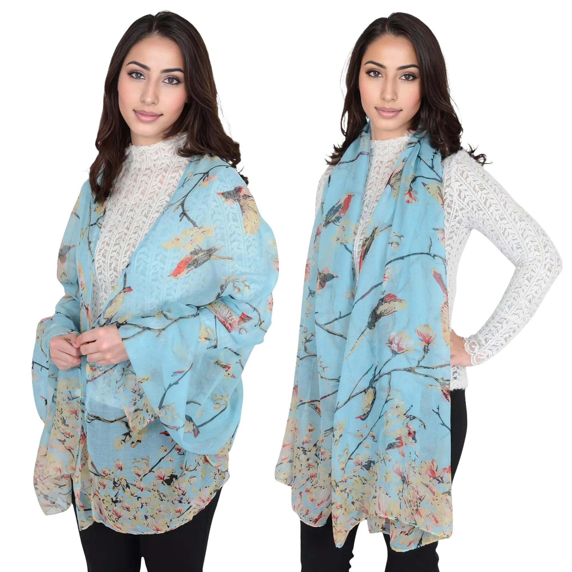 Anna-Kaci Women's Lightweight Floral Birds Print Scarf Cotton Linen Shawls Wrap Scarves sold by Anna-Kaci product image thumbnail 3