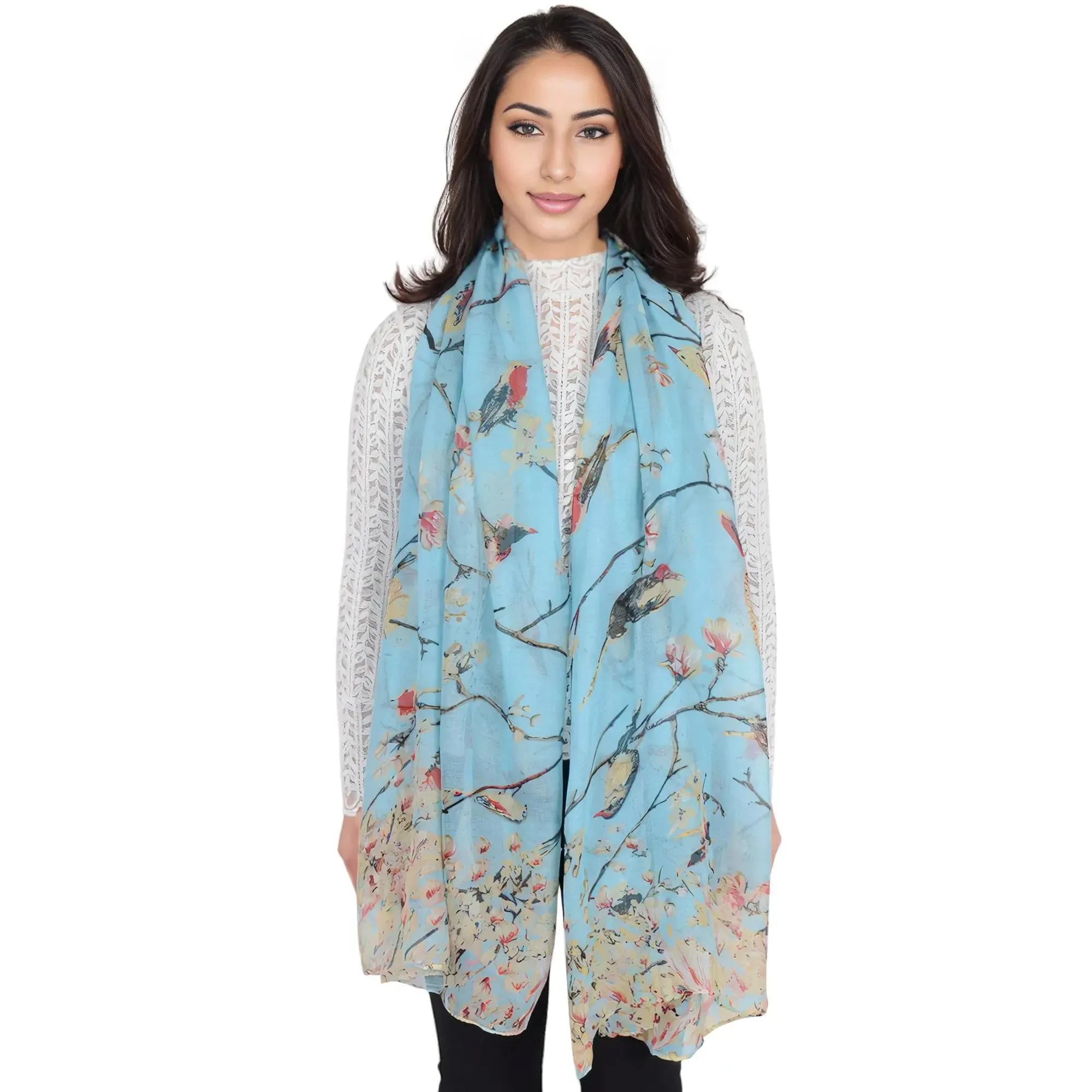 Anna-Kaci Women's Lightweight Floral Birds Print Scarf Cotton Linen Shawls Wrap Scarves sold by Anna-Kaci product image thumbnail 4