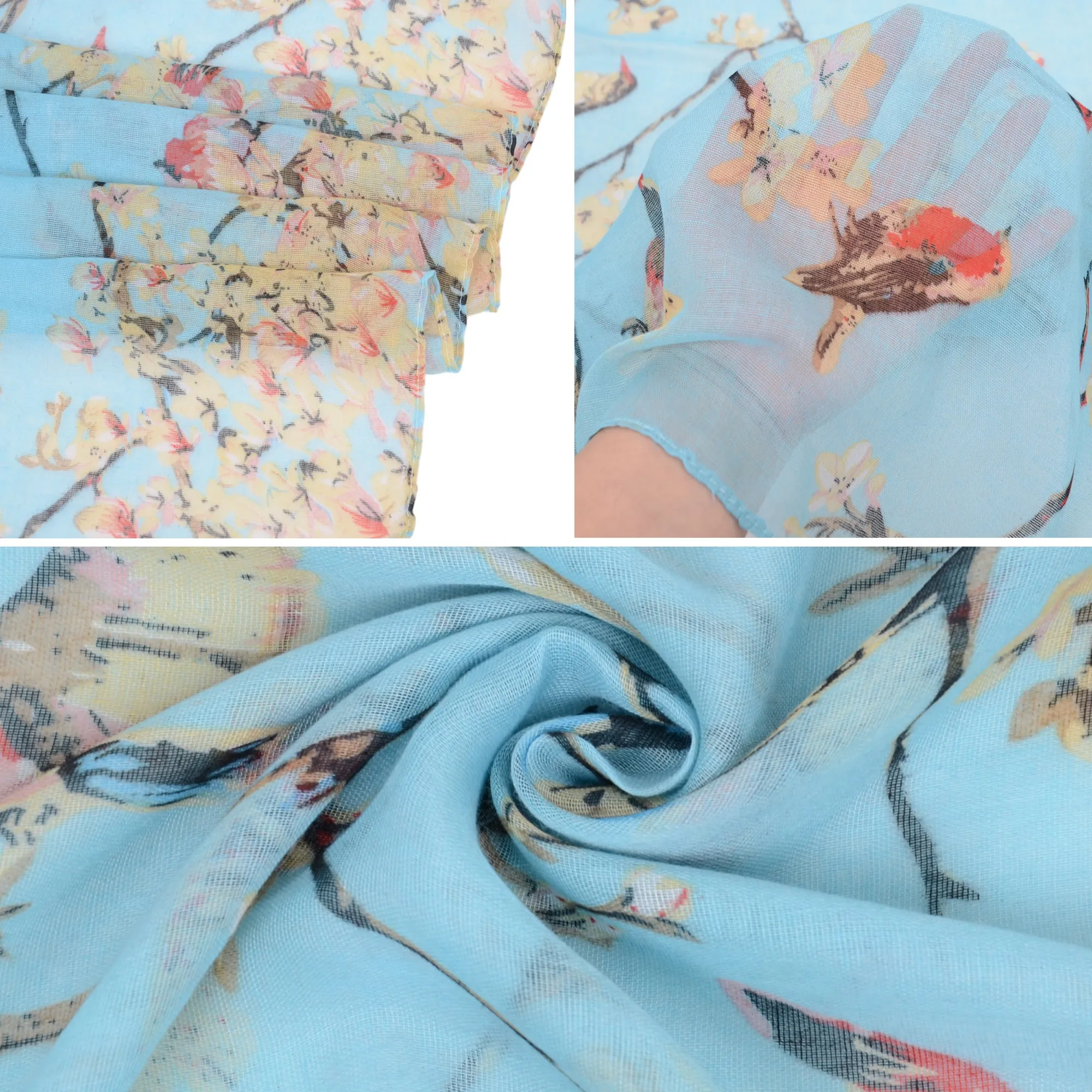 Anna-Kaci Women's Lightweight Floral Birds Print Scarf Cotton Linen Shawls Wrap Scarves sold by Anna-Kaci product image thumbnail 5