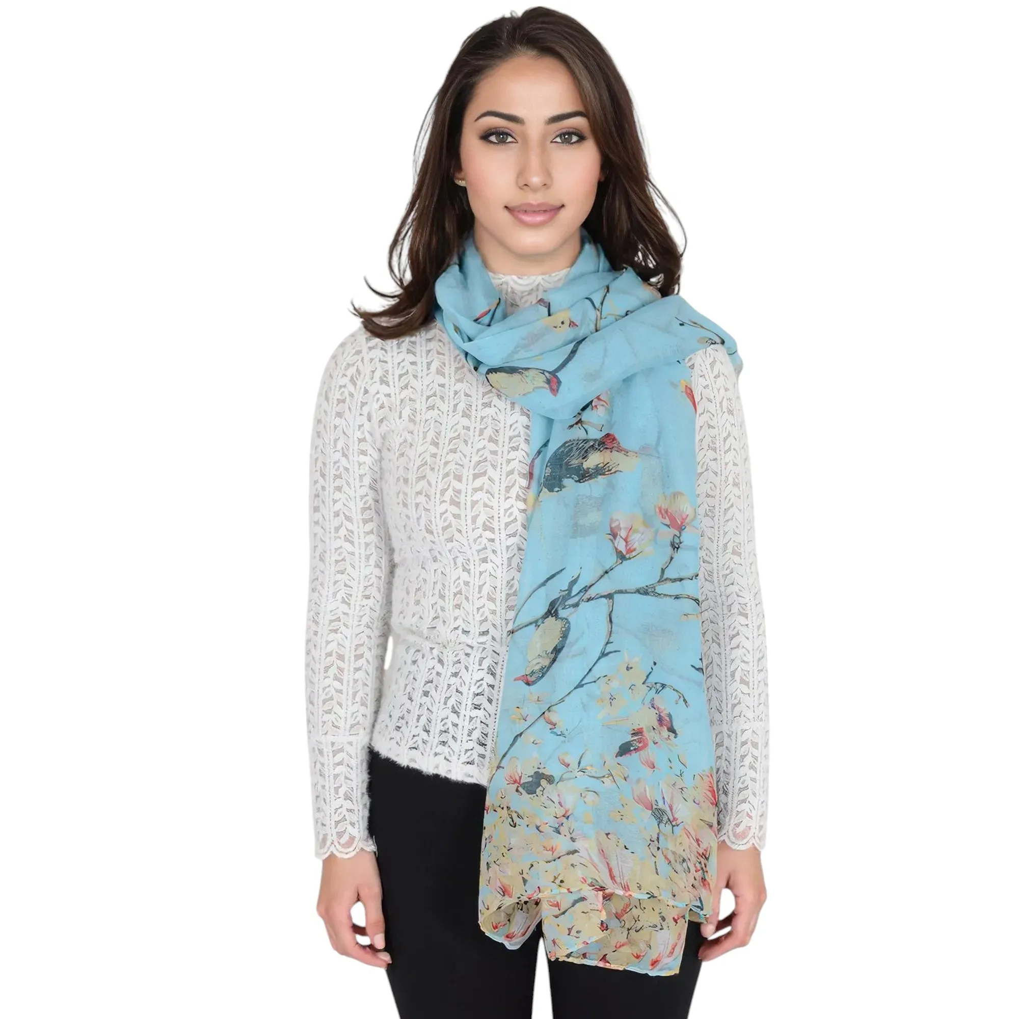 Anna-Kaci Women's Lightweight Floral Birds Print Scarf Cotton Linen Shawls Wrap Scarves sold by Anna-Kaci product image thumbnail 2