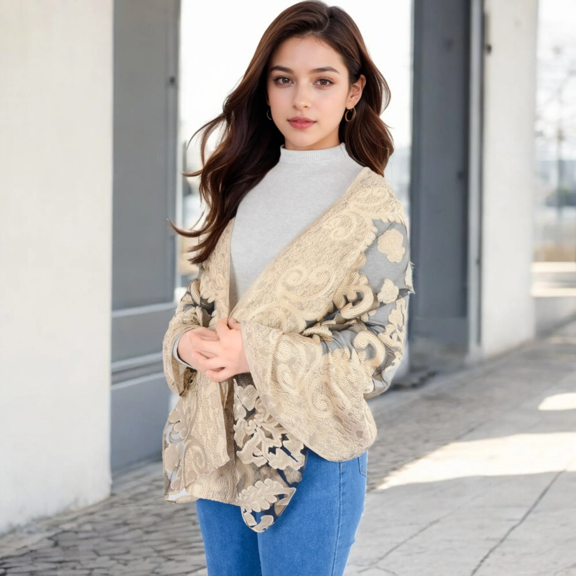 Anna-Kaci Women's Elegant Floral Embroidered Sheer Scarf with Lightweight Textured Fabric Overlay for Sophisticated Style sold by Anna-Kaci product image thumbnail 5