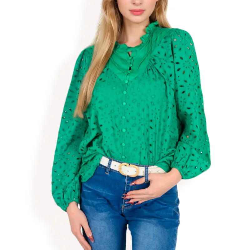 Anna-Kaci Women's Long Sleeve Floral Print Blouse with Ruffled High Neck sold by Anna-Kaci