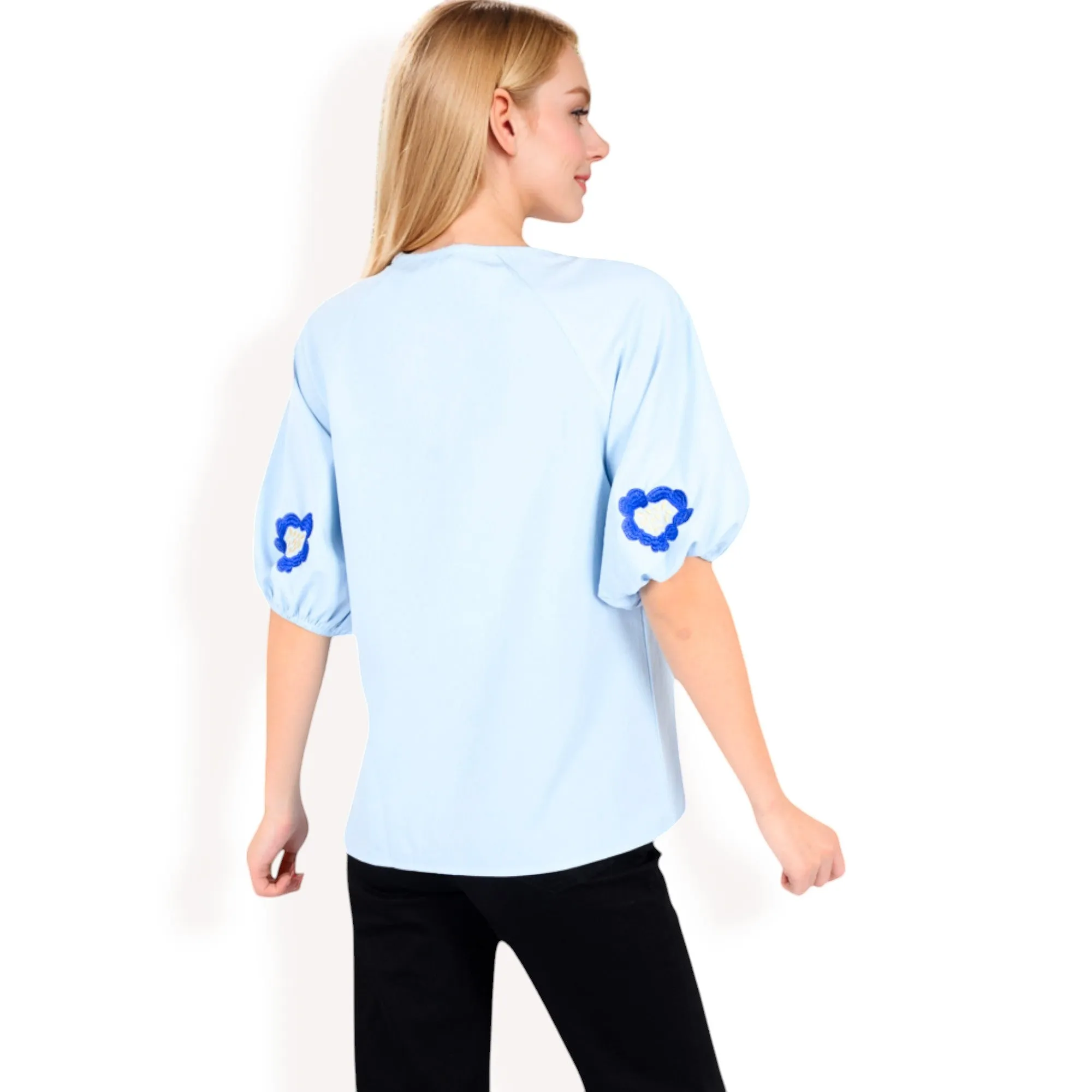 Anna-Kaci Women's Floral Embroidered Blouse with Puff Sleeves and V-Neckline sold by Anna-Kaci product image thumbnail 5