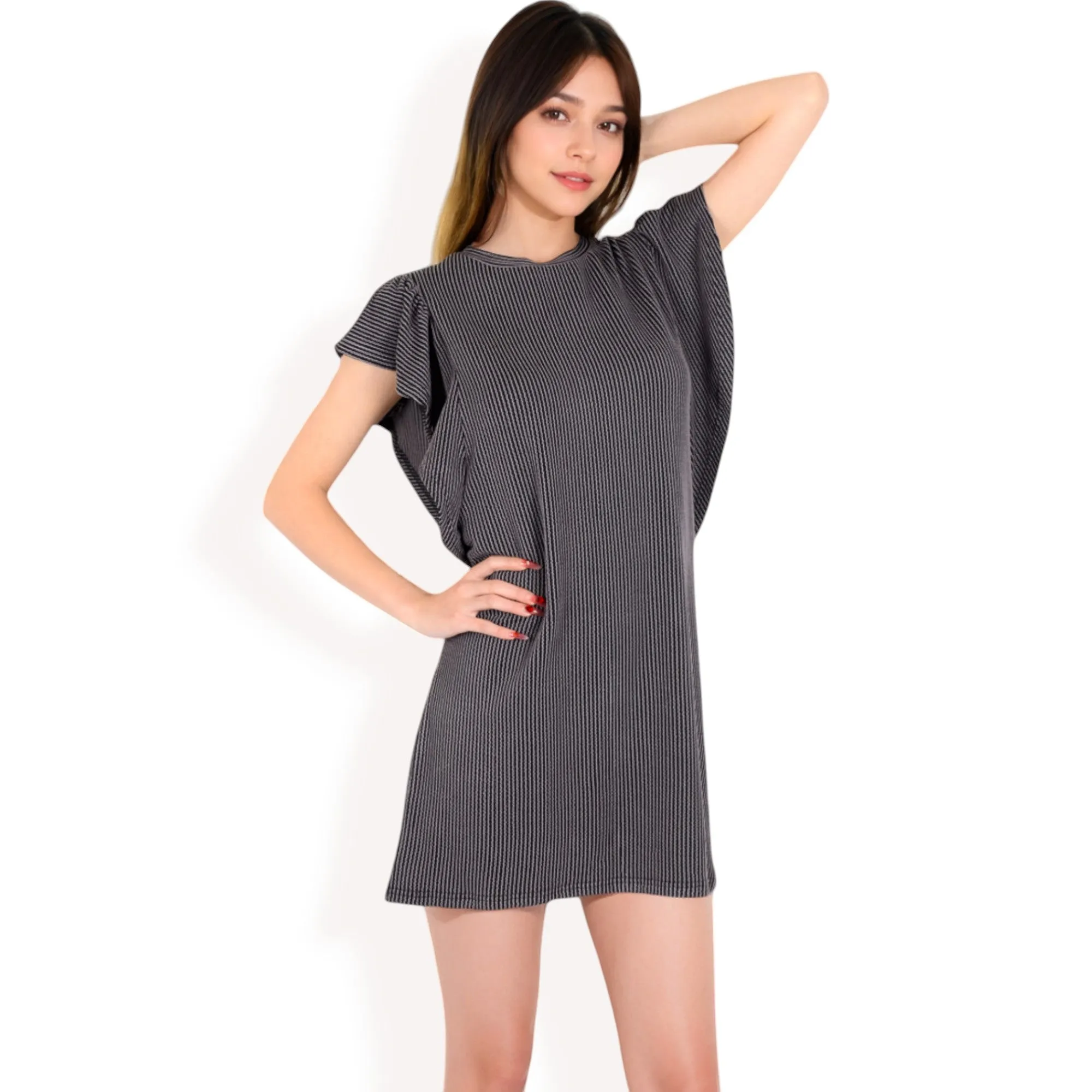 Anna-Kaci Women's Ruffle Sleeve Textured Knit Mini Shift Dress sold by Anna-Kaci product image thumbnail 4