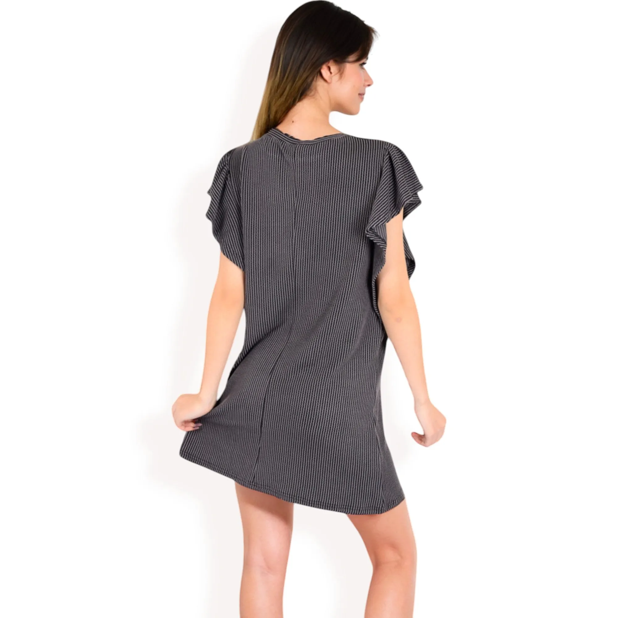 Anna-Kaci Women's Ruffle Sleeve Textured Knit Mini Shift Dress sold by Anna-Kaci product image thumbnail 5
