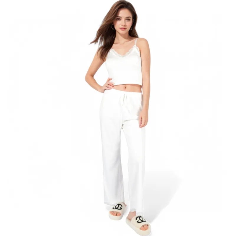 Anna-Kaci Women's Lace Trim Ribbed Knit Pajama Set with Adjustable Drawstring sold by Anna-Kaci