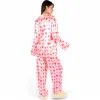 Anna-Kaci Women's Pink Heart Print Pajama Set with Button-Up Long Sleeve Top and Relaxed Fit Pants sold by Anna-Kaci