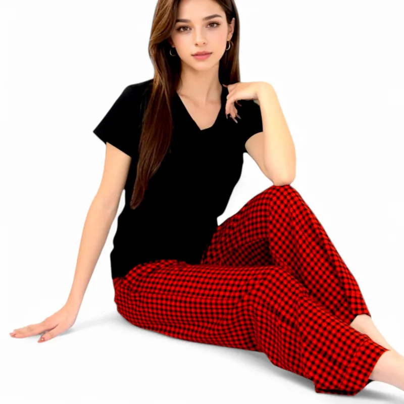 Anna-Kaci Women's Classic Plaid Pajama Set with Soft Short Sleeve Top and Relaxed Fit Elastic Waist Pants sold by Anna-Kaci