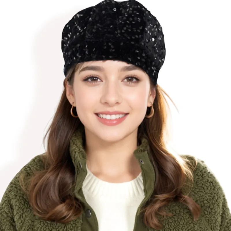 Anna-Kaci Women's Sequin Velvet Beret with Sparkling Embellishments and Comfortable Satin-Lined Interior sold by Anna-Kaci