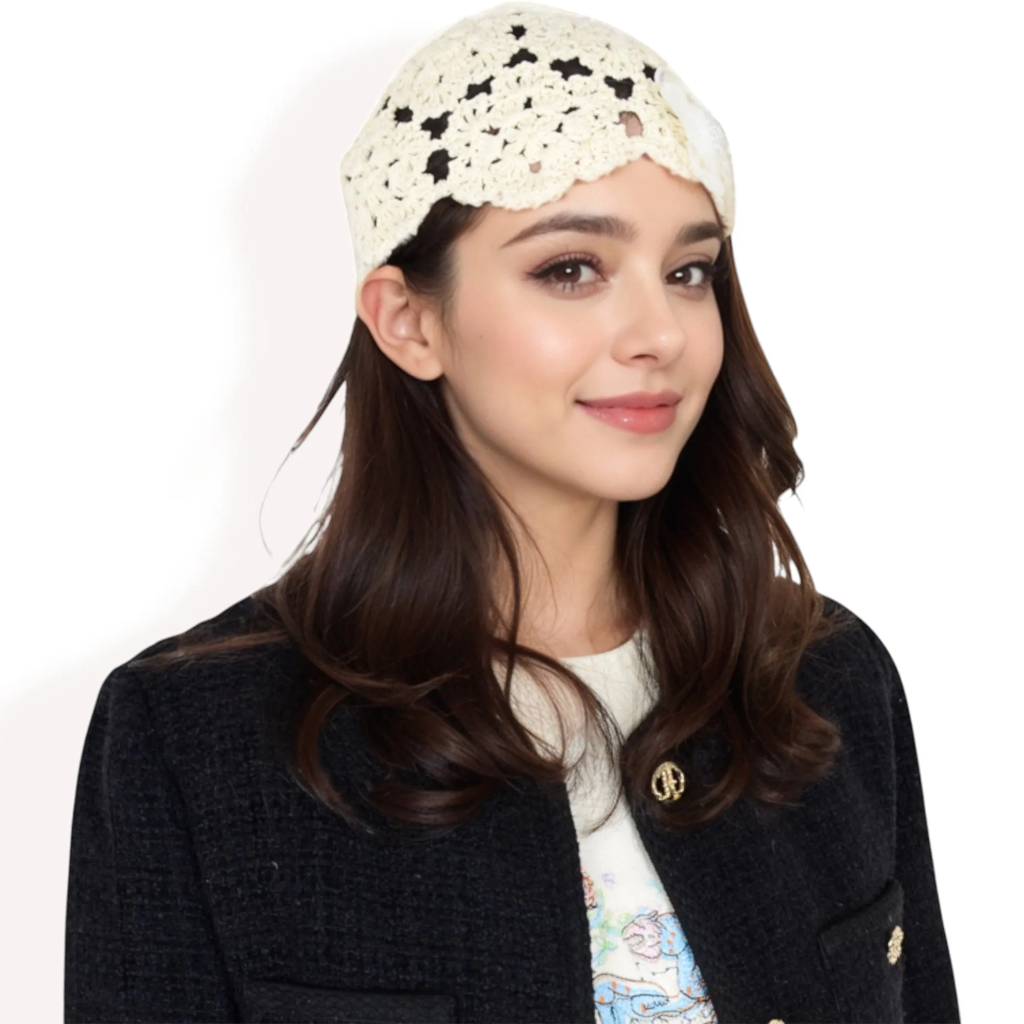 Anna-Kaci Women's Handmade Crochet Lace Cap with Floral Appliques and Elegant Vintage-Inspired Design sold by Anna-Kaci product image thumbnail 4
