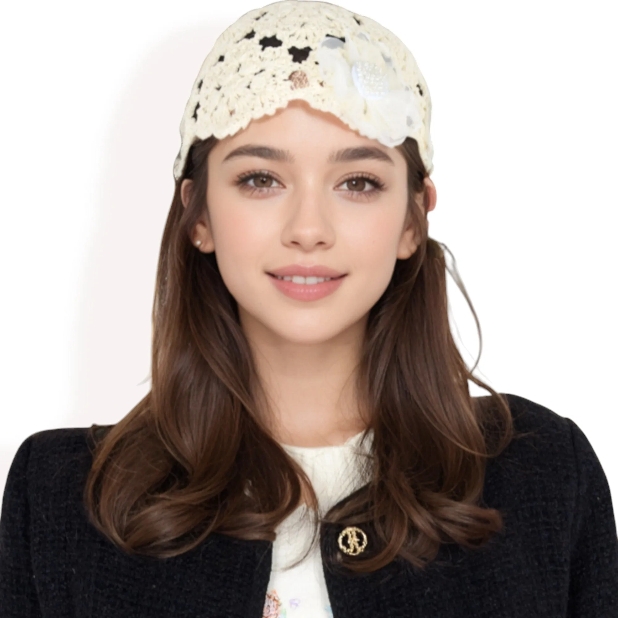 Anna-Kaci Women's Handmade Crochet Lace Cap with Floral Appliques and Elegant Vintage-Inspired Design sold by Anna-Kaci product image thumbnail 2