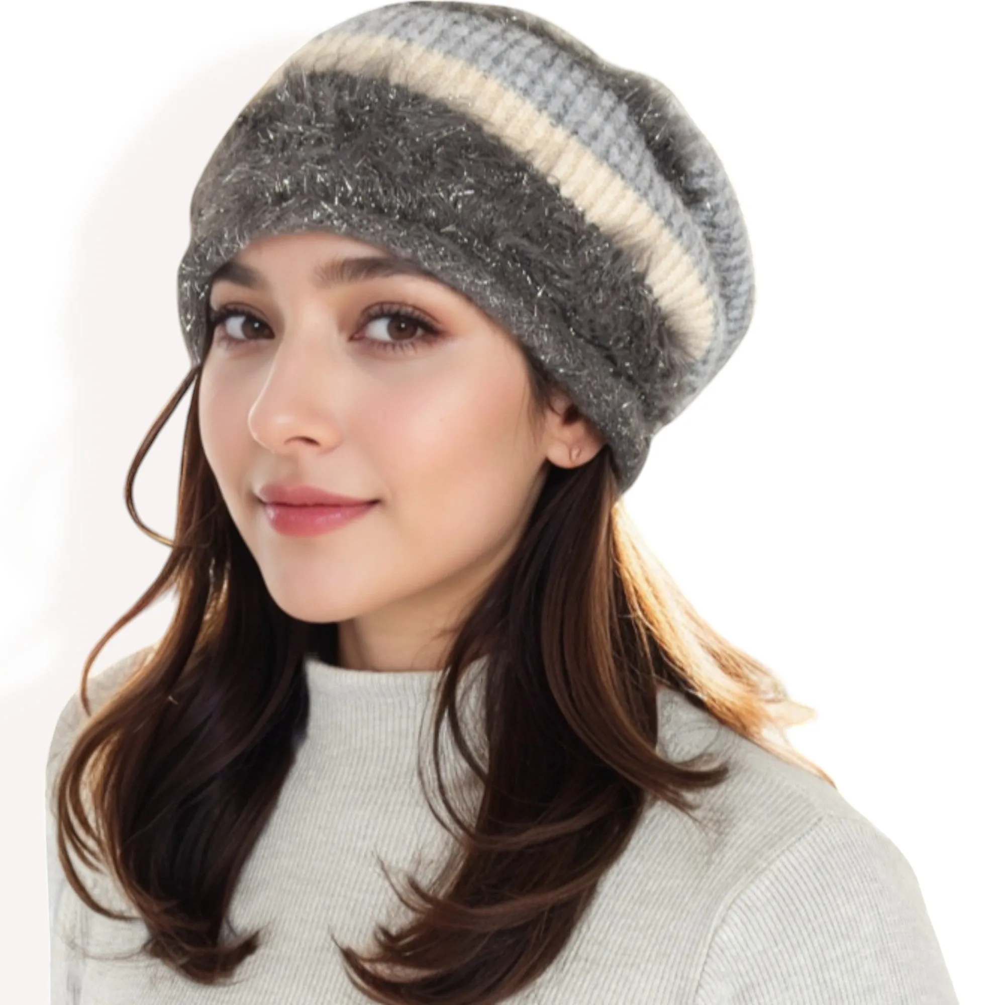 Anna-Kaci Women's Striped Knit Beanie Hat with Soft Fuzzy Trim and Slouchy Fit sold by Anna-Kaci product image thumbnail 3