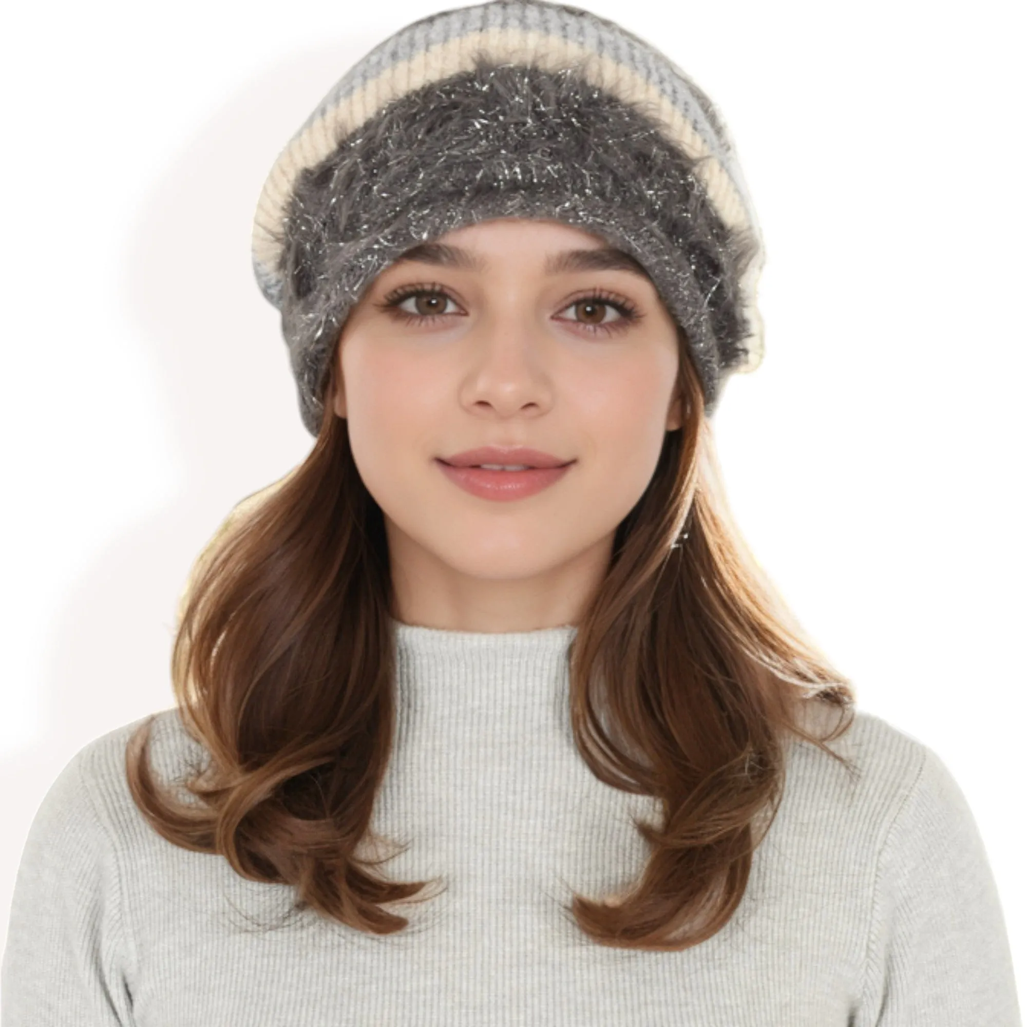 Anna-Kaci Women's Striped Knit Beanie Hat with Soft Fuzzy Trim and Slouchy Fit sold by Anna-Kaci product image thumbnail 2