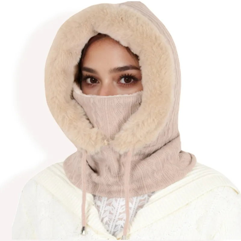 Anna-Kaci Women's Faux Fur Lined Knit Hooded Scarf with Adjustable Drawstring and Full Coverage for Winter Warmth sold by Anna-Kaci