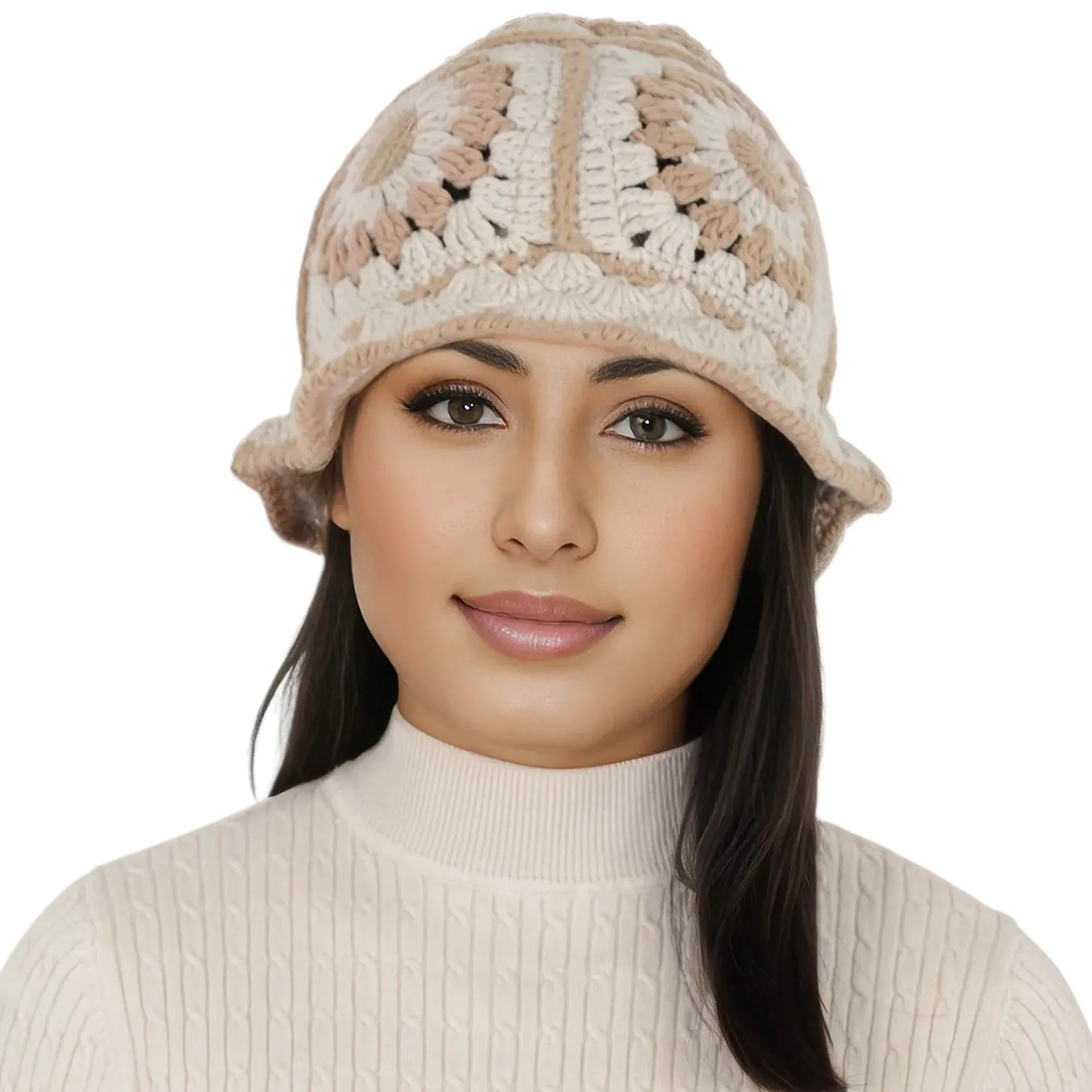 Anna-Kaci Women's Crochet Bucket Hat Retro Sunburst Pattern Knit Handmade Foldable Floppy Beach Hat sold by Anna-Kaci product image thumbnail 2