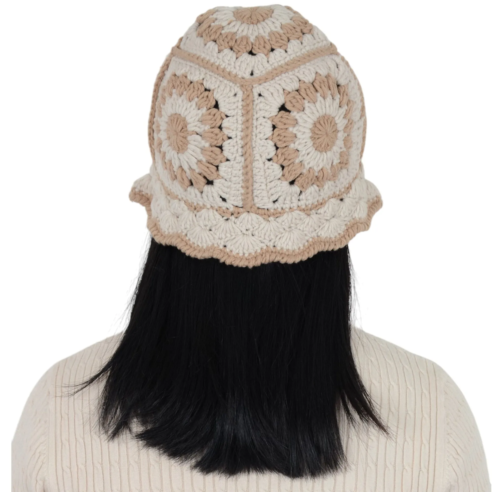 Anna-Kaci Women's Crochet Bucket Hat Retro Sunburst Pattern Knit Handmade Foldable Floppy Beach Hat sold by Anna-Kaci product image thumbnail 4