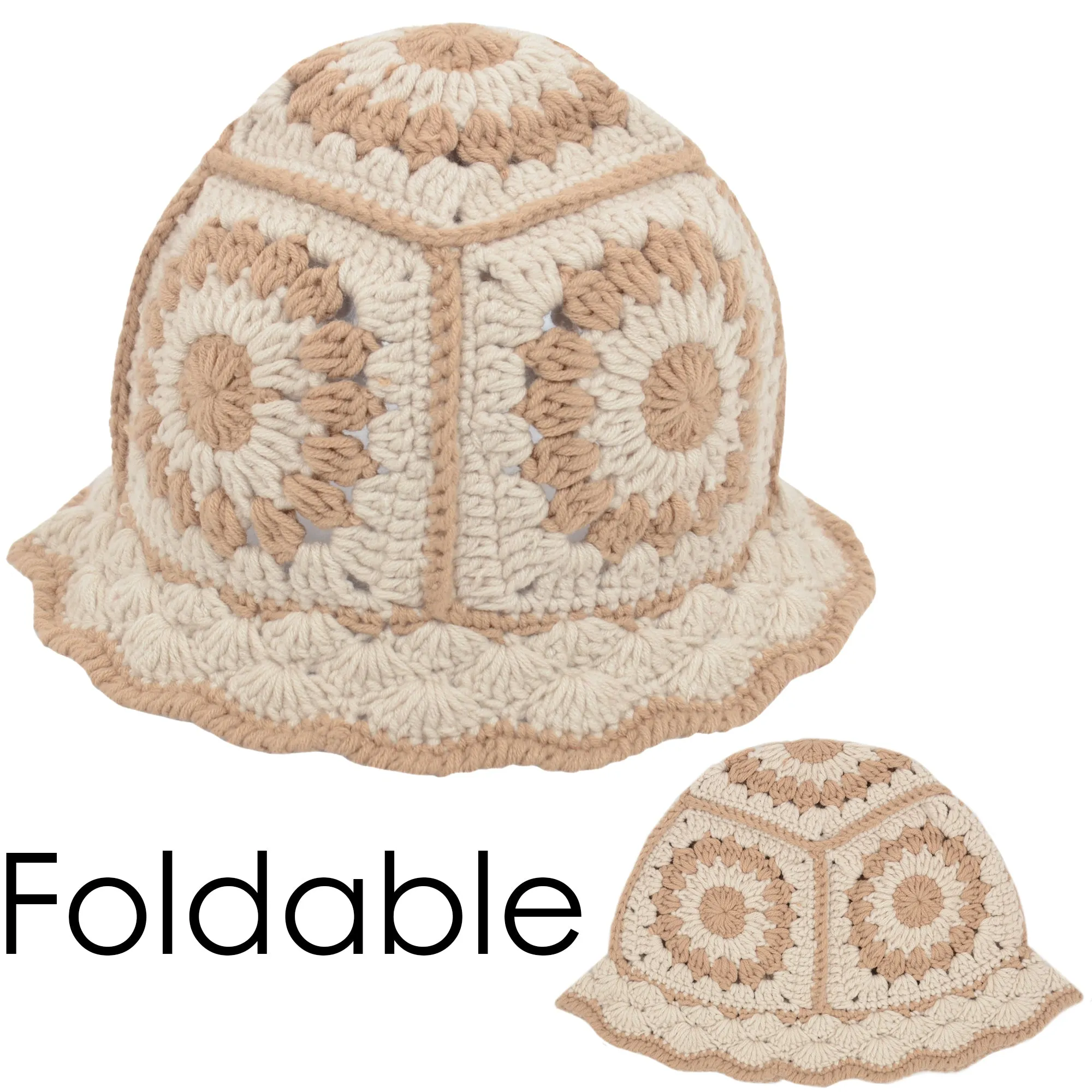 Anna-Kaci Women's Crochet Bucket Hat Retro Sunburst Pattern Knit Handmade Foldable Floppy Beach Hat sold by Anna-Kaci product image thumbnail 5