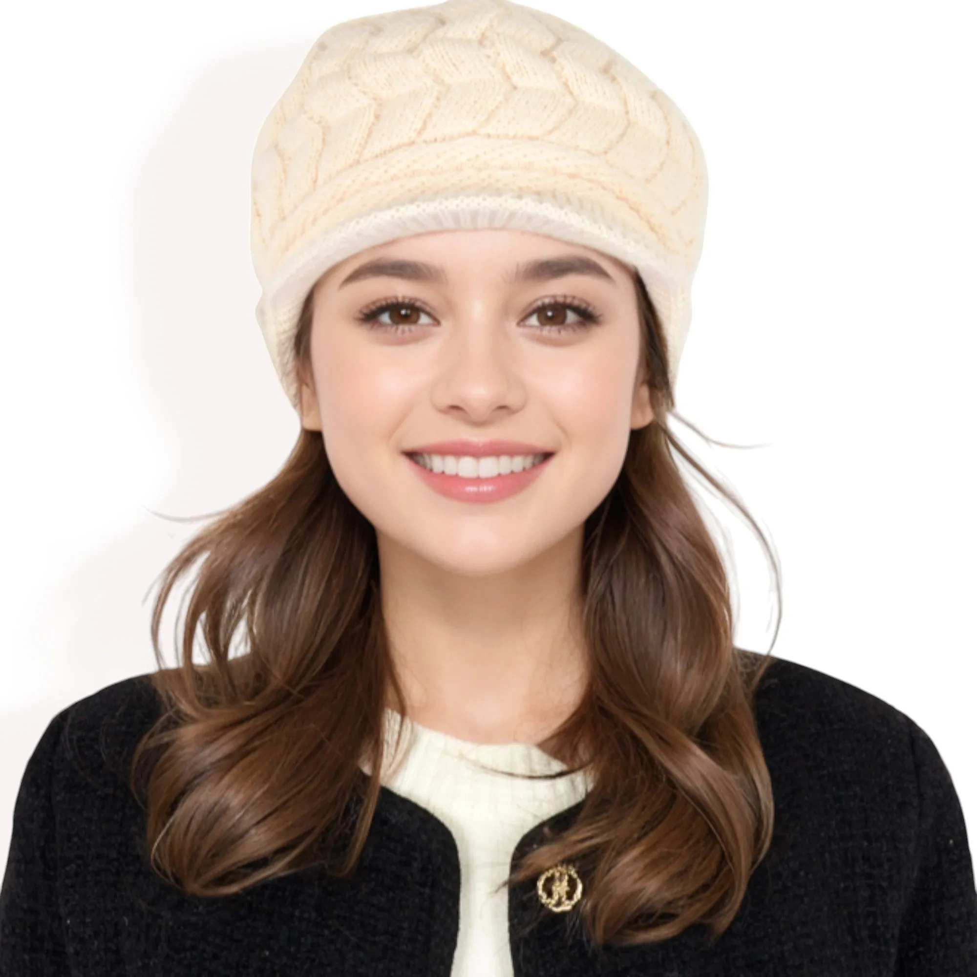Anna-Kaci Women's Knitted Newsboy Cap with Braided Cable Pattern and Stylish Brim Design sold by Anna-Kaci product image thumbnail 2