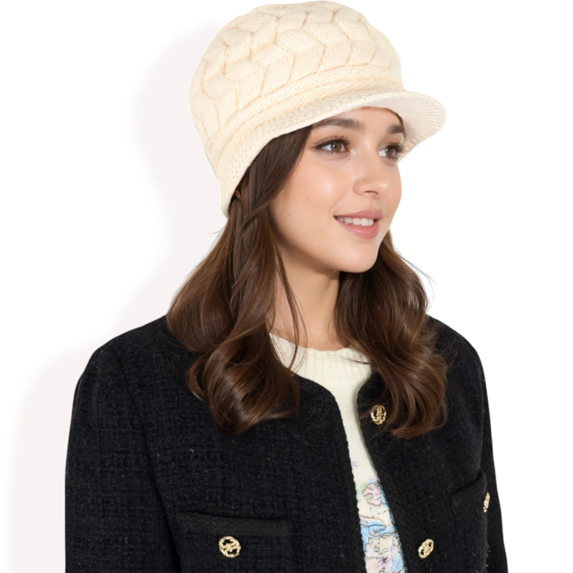 Anna-Kaci Women's Knitted Newsboy Cap with Braided Cable Pattern and Stylish Brim Design sold by Anna-Kaci product image thumbnail 3