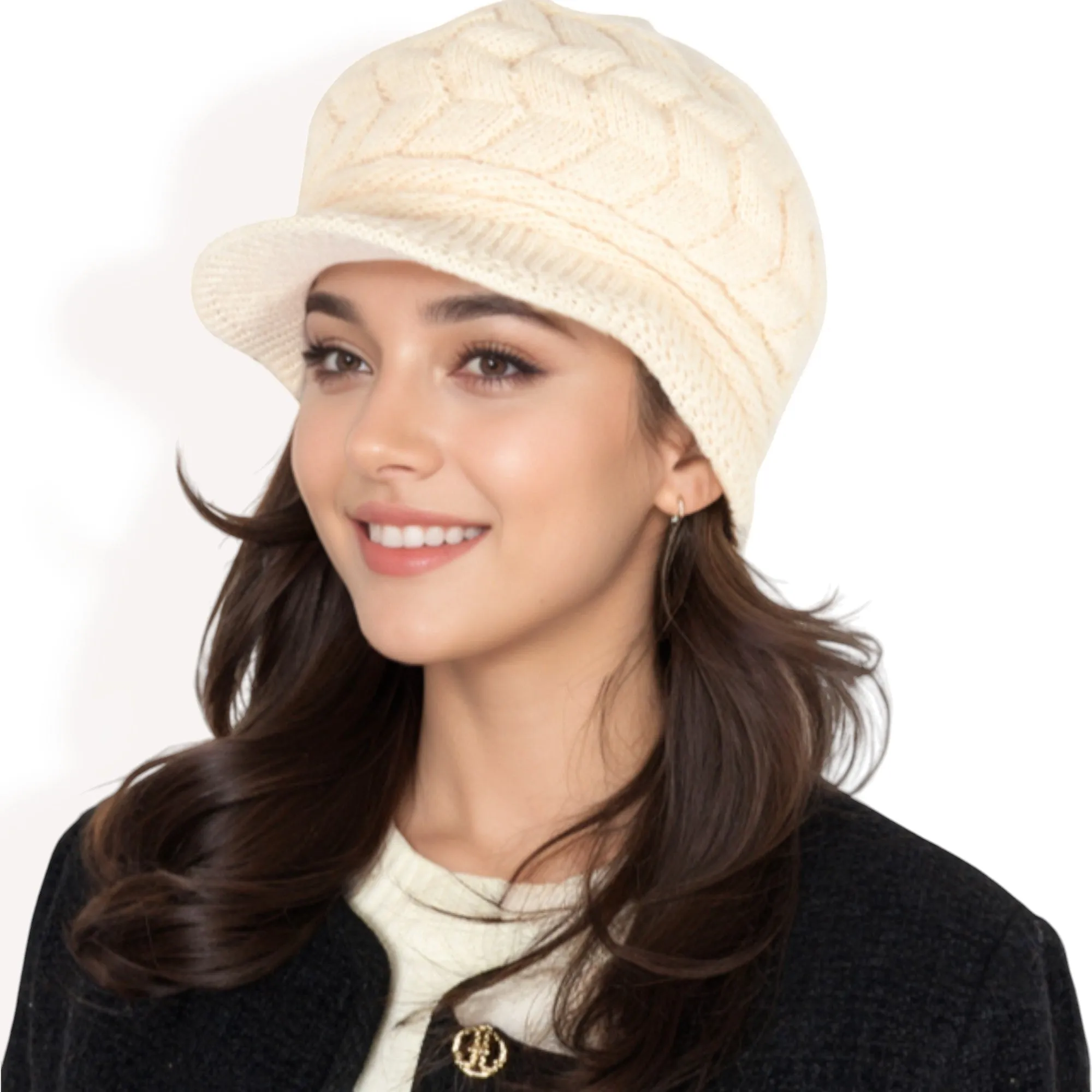Anna-Kaci Women's Knitted Newsboy Cap with Braided Cable Pattern and Stylish Brim Design sold by Anna-Kaci product image thumbnail 4