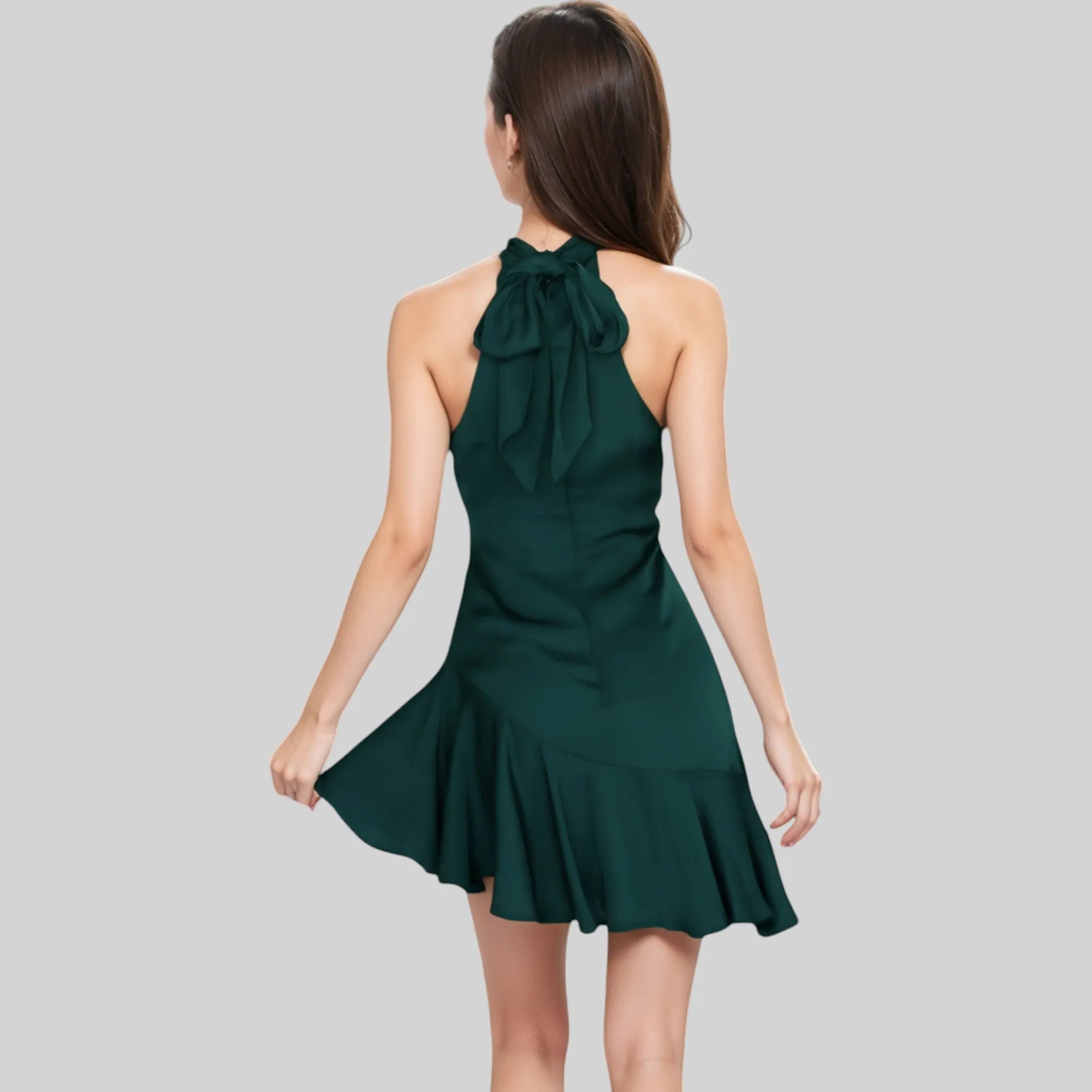 Anna-Kaci Women's Halter Neck Mini Dress with Asymmetrical Ruffle Hem and High Neck Detail sold by Anna-Kaci product image thumbnail 5