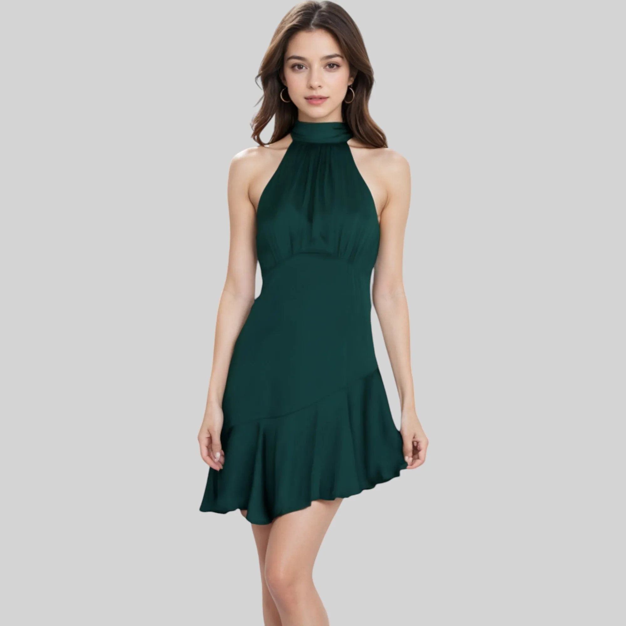 Anna-Kaci Women's Halter Neck Mini Dress with Asymmetrical Ruffle Hem and High Neck Detail sold by Anna-Kaci product image thumbnail 2