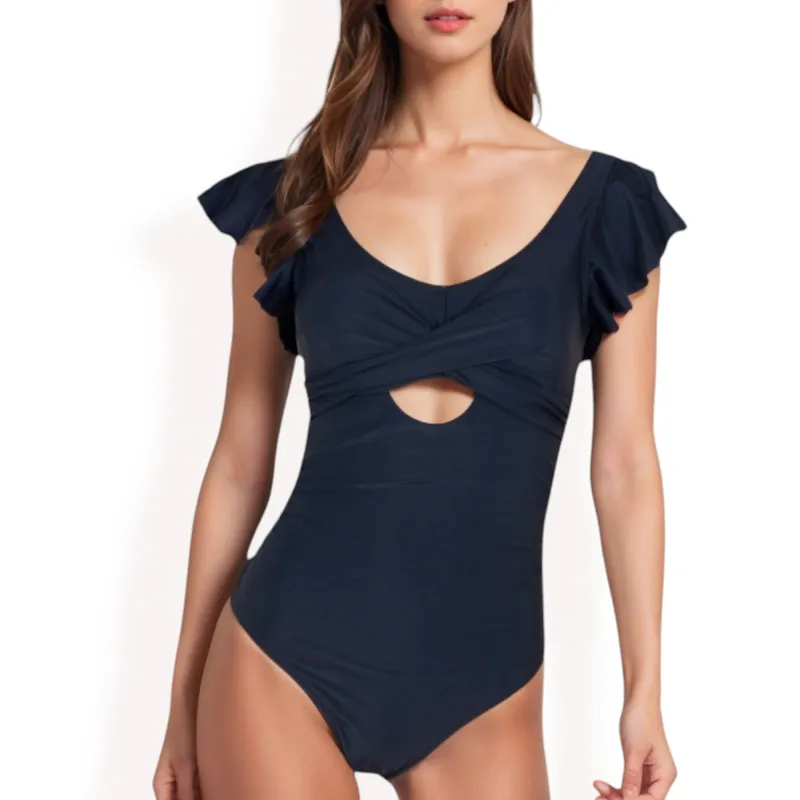 Anna-Kaci Women's Ruffled Sleeve One-Piece Swimsuit with Twist Front and Cutout Detail made by Anna-Kaci