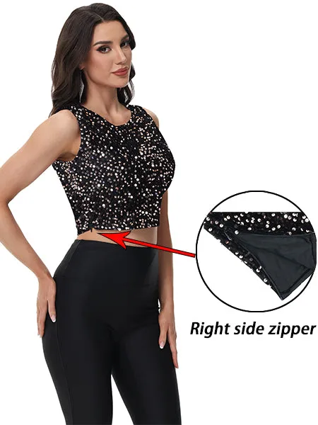 Anna-Kaci Women's Sequin Sleeveless Tops Sparkle Glitter Crew Neck Club Party Nightout Crop Tank Top sold by Anna-Kaci product image thumbnail 3