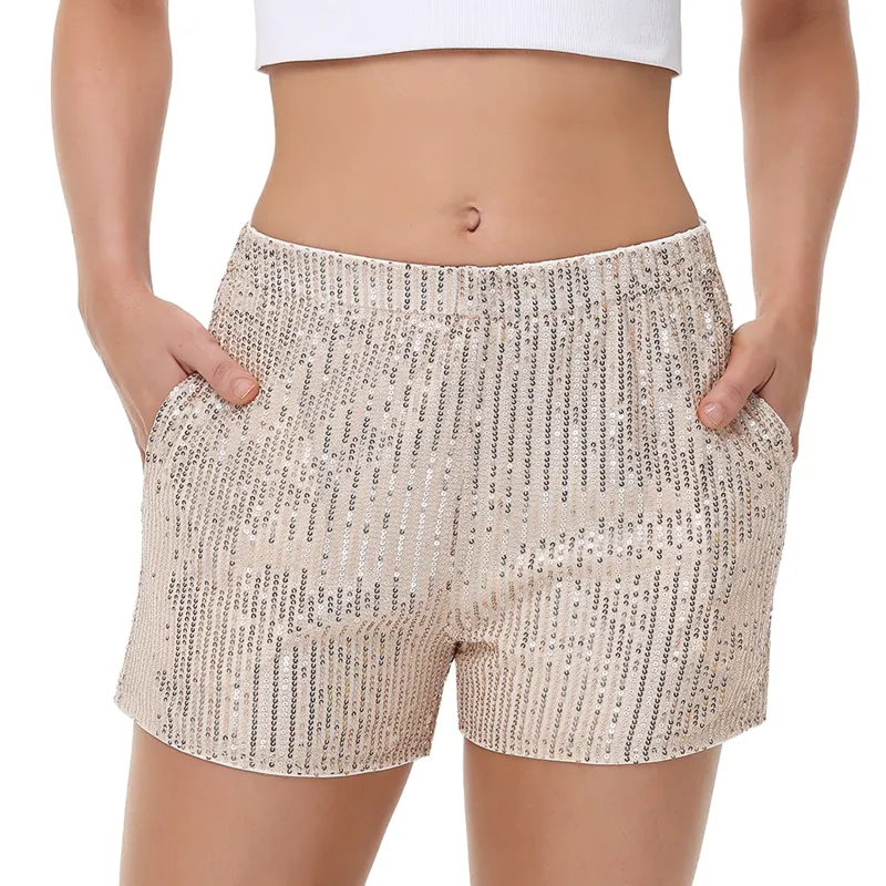 Anna-Kaci Women's Sparkly Sequin Shorts Elastic Waist Summer Straight Leg Glitter Party Shorts sold by Anna-Kaci